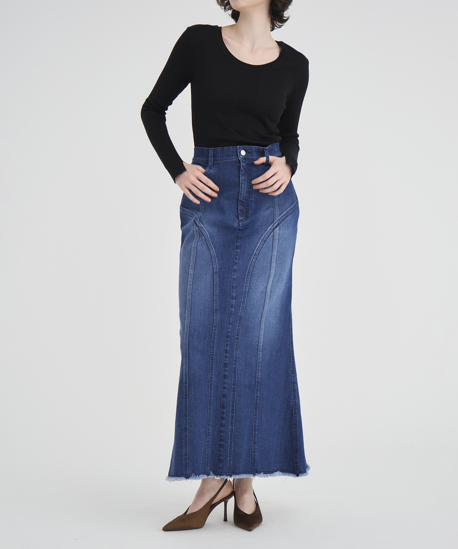 Cutting Stretch Denim Skirt RITAN