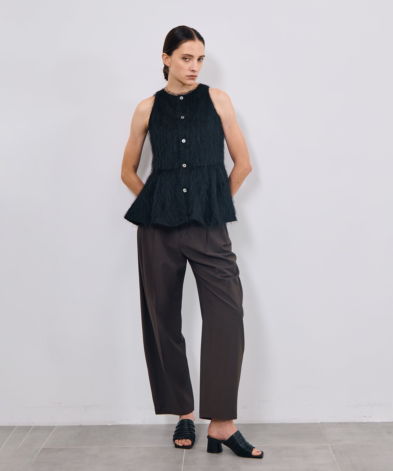 Shaggy Jacquard Peplum Tops RITAN