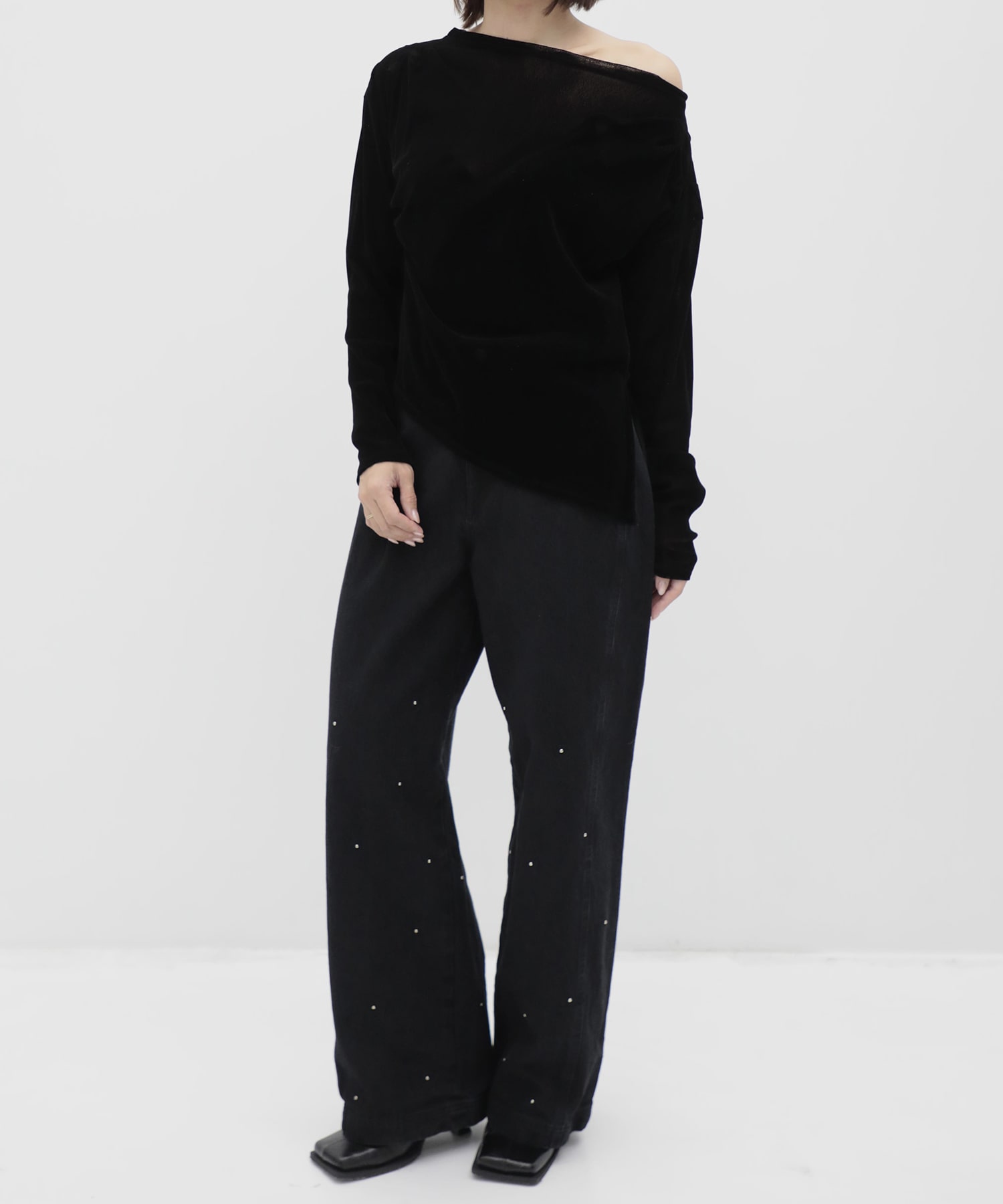 Velour One Shoulder Long T-Shirt RITAN