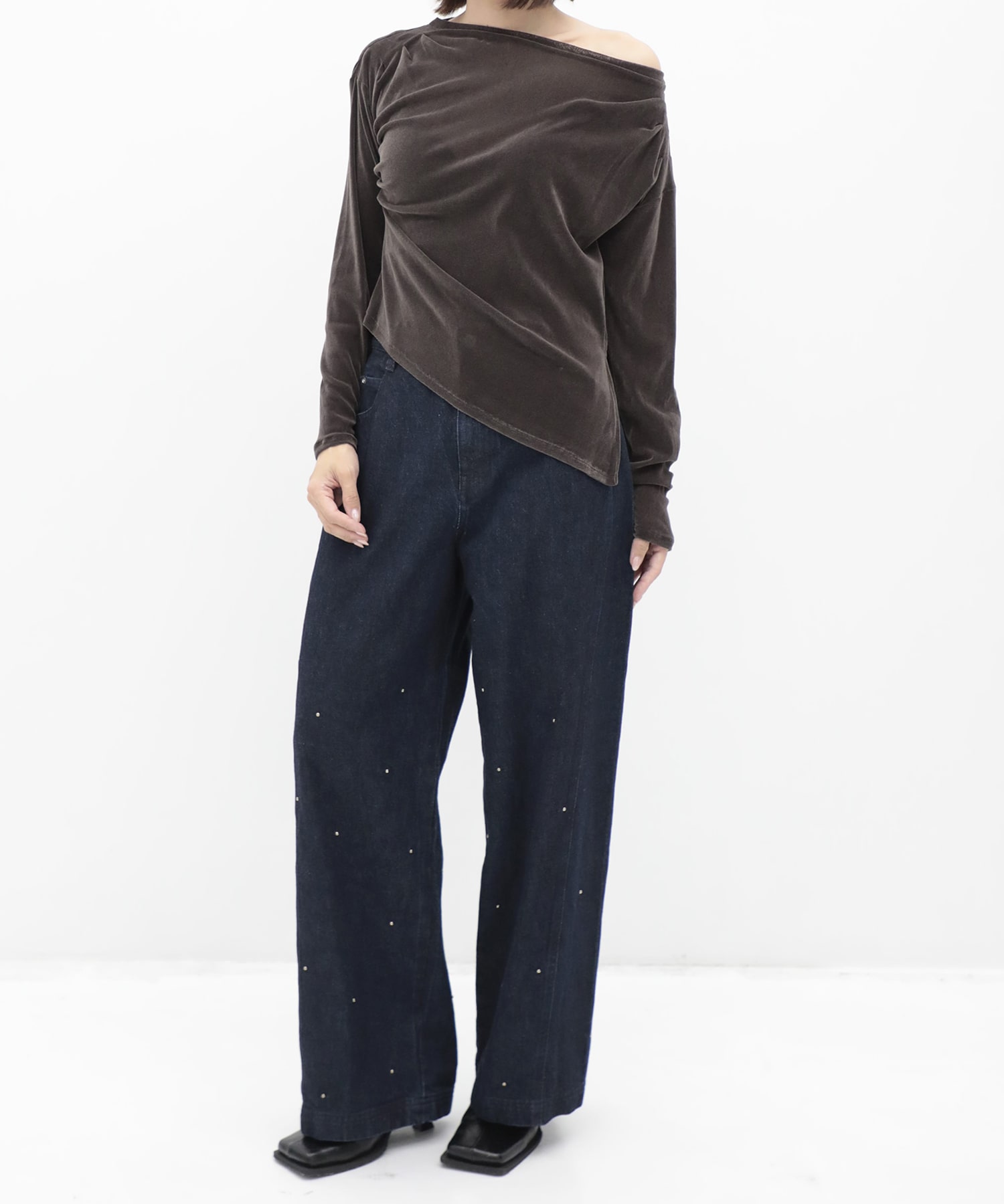 Velour One Shoulder Long T-Shirt RITAN