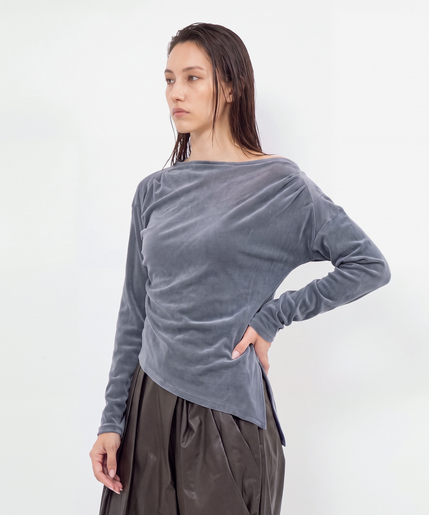Velour One Shoulder Long T-Shirt RITAN
