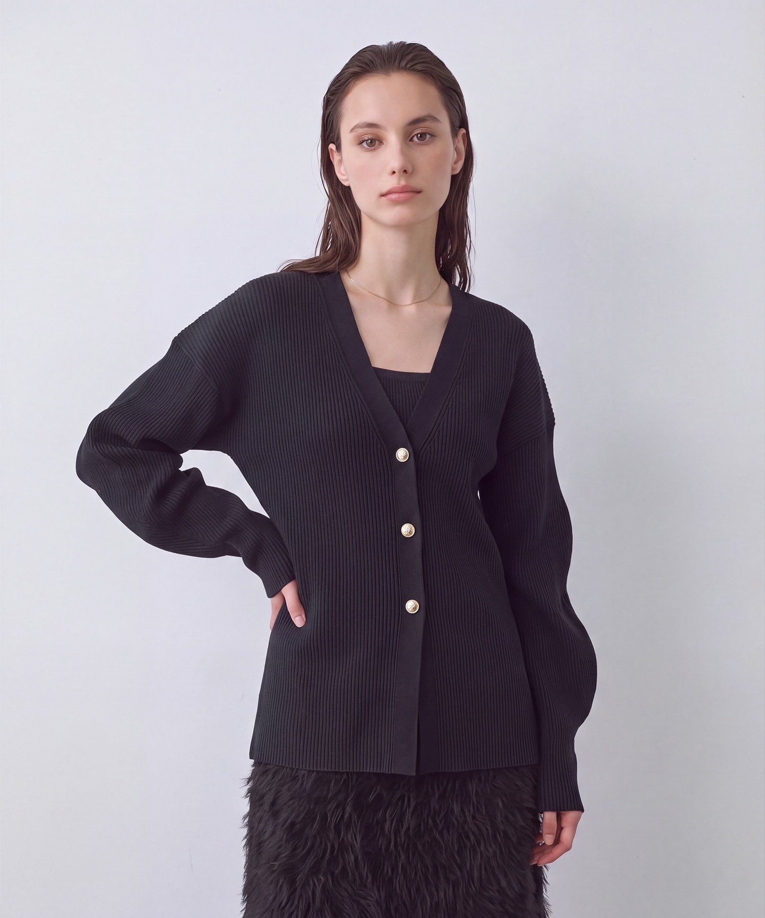 Arch Sleeve Rib Knit Cardigan RITAN