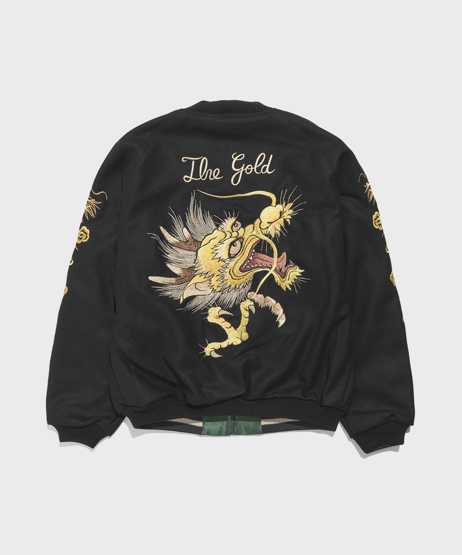 WOOL MELTON×ACETATE SOUVENIR JACKET DRAGON HEAD gold