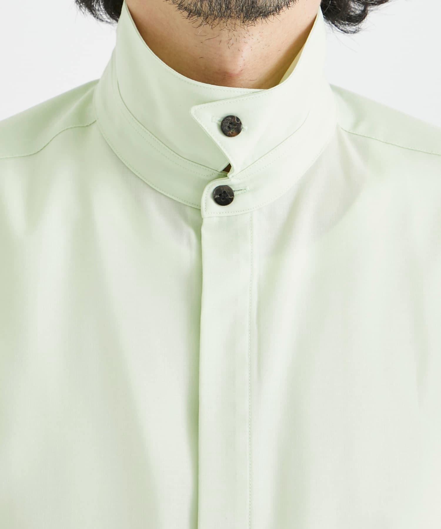 DROPPED SHOULDER TOP WITH SHIRT COLLAR IN WOOL SHIRTING OVERCOAT