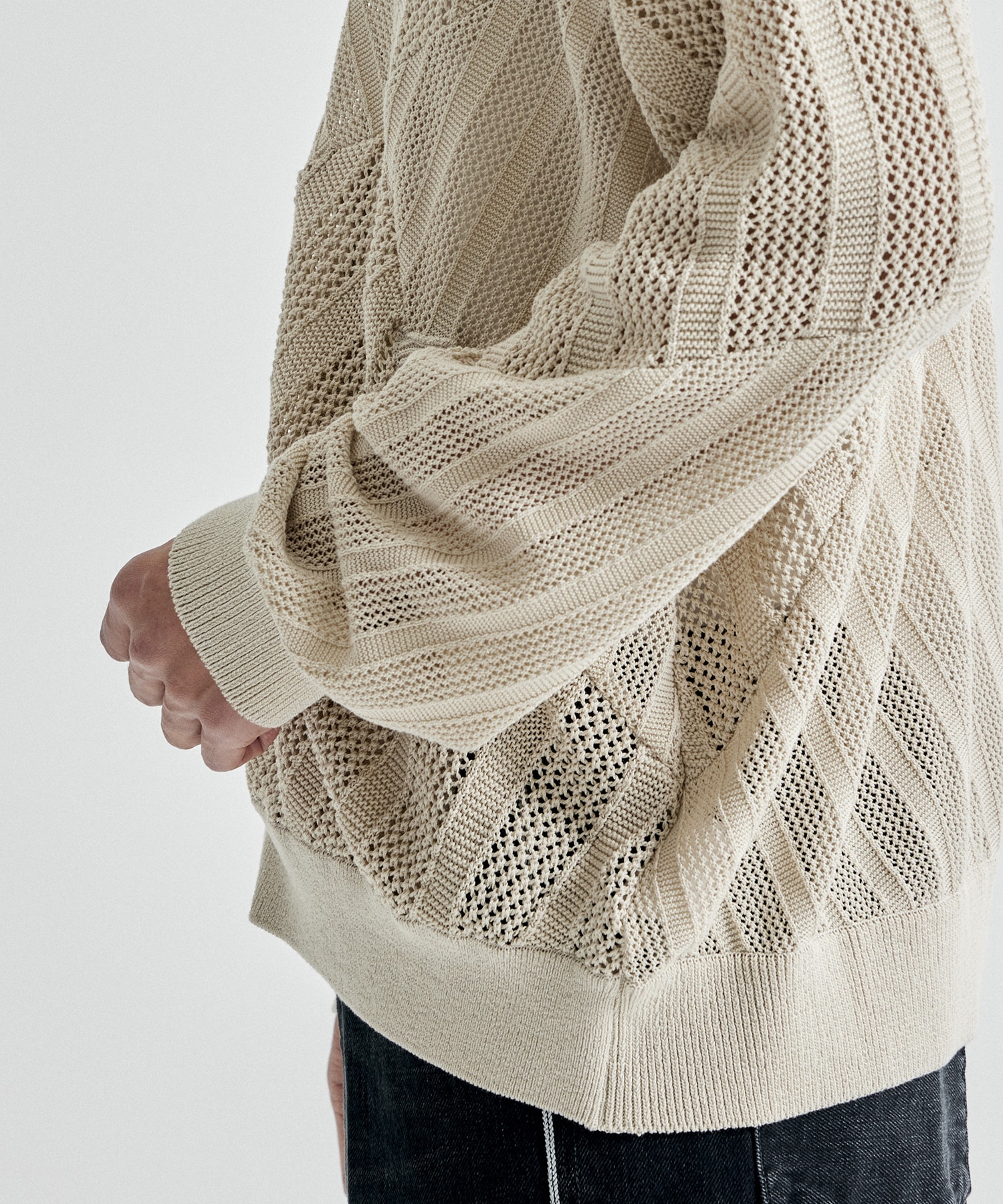 COTTON MESH STRIPE ZIP-UP CARDIGAN | YOKE