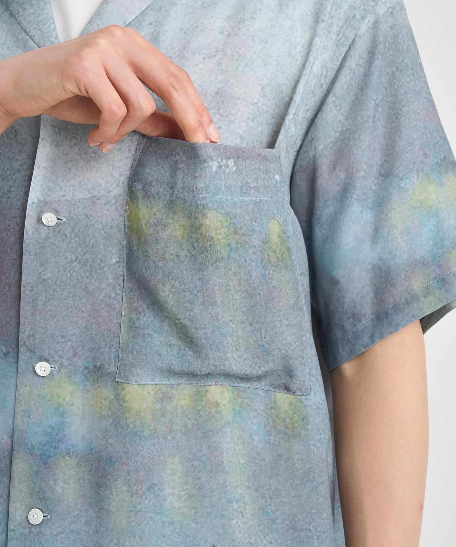 LANDSCAPE PRINTED OPEN COLLAR SHIRT YOKE