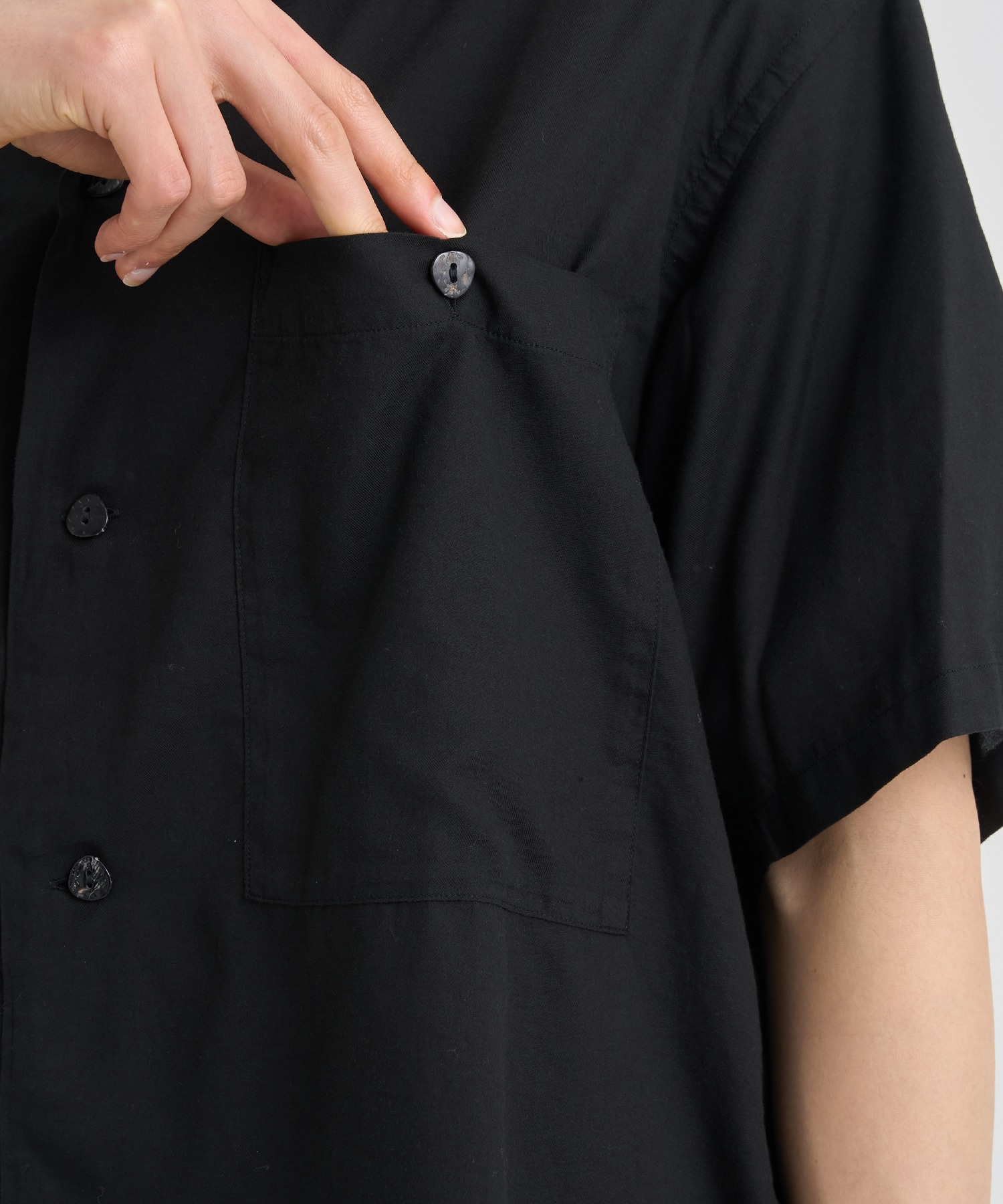 GARMENTDYED COTTON SILK TWILL OPEN COLLAR SHIRT YOKE