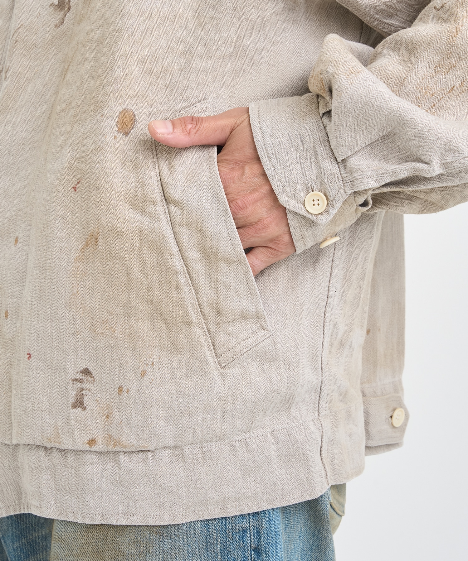 HEAVY LINEN HERRINGBONE ZIP JACKET ssstein