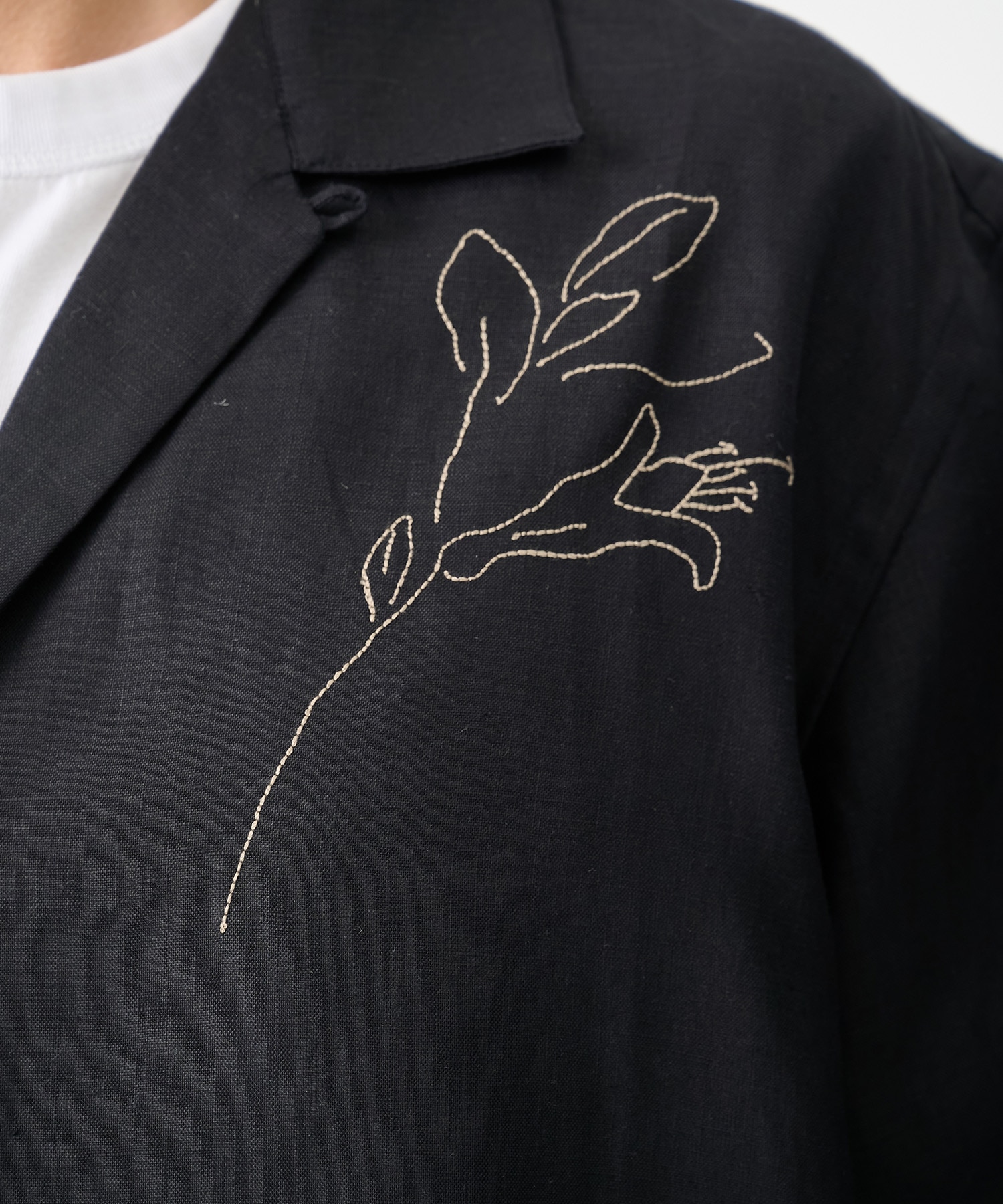 別注THE SS SHIRT BLACK LINEN EMBROIDERY TANAKA