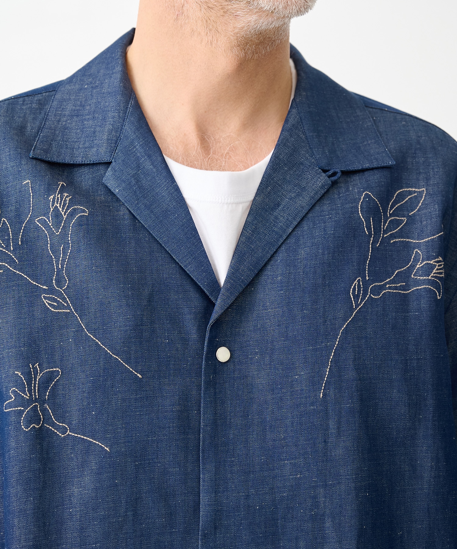 別注THE SS SHIRT INDIGO LINEN EMBROIDERY TANAKA