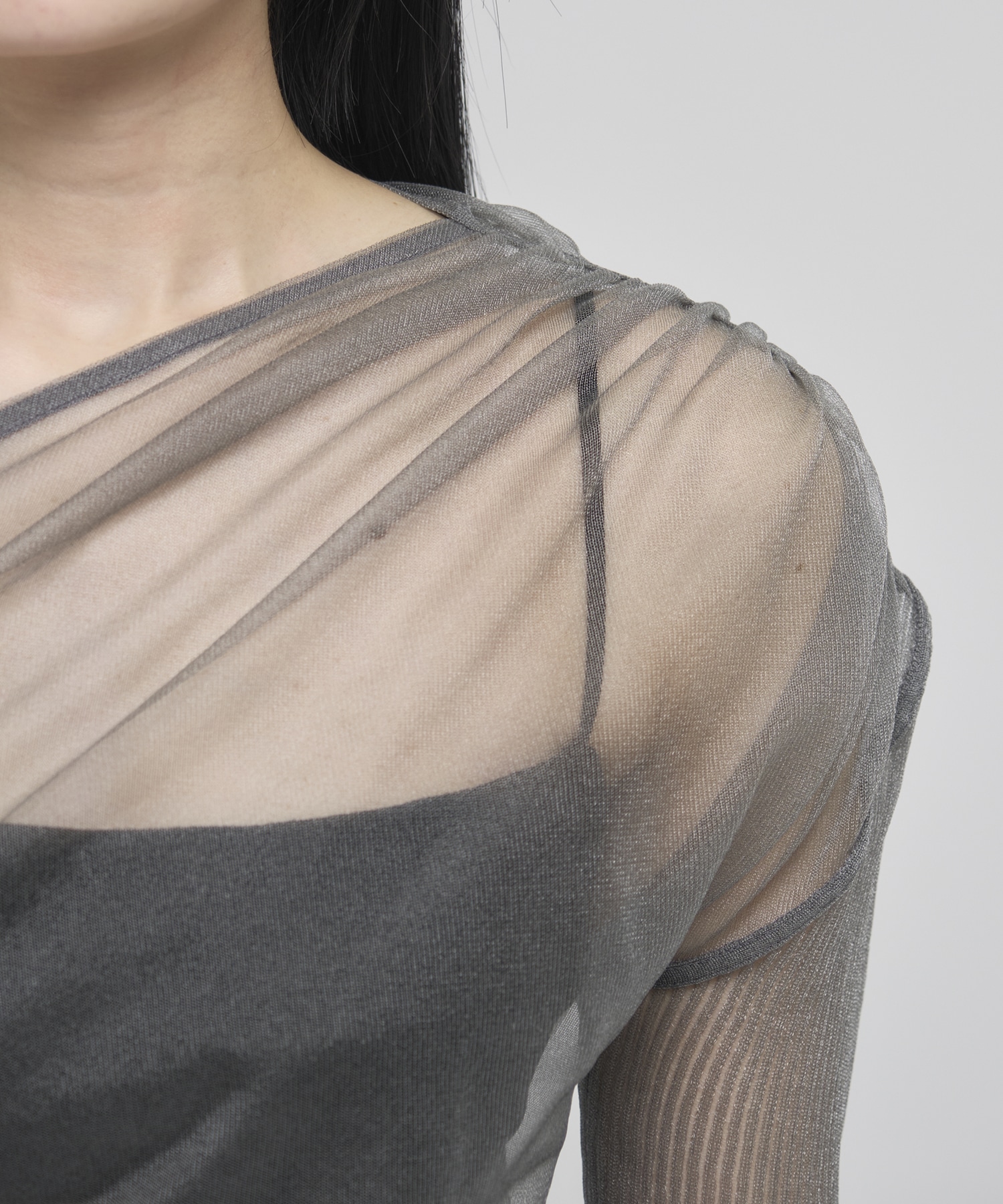 SHEER GATHERED KNIT TOP FETICO