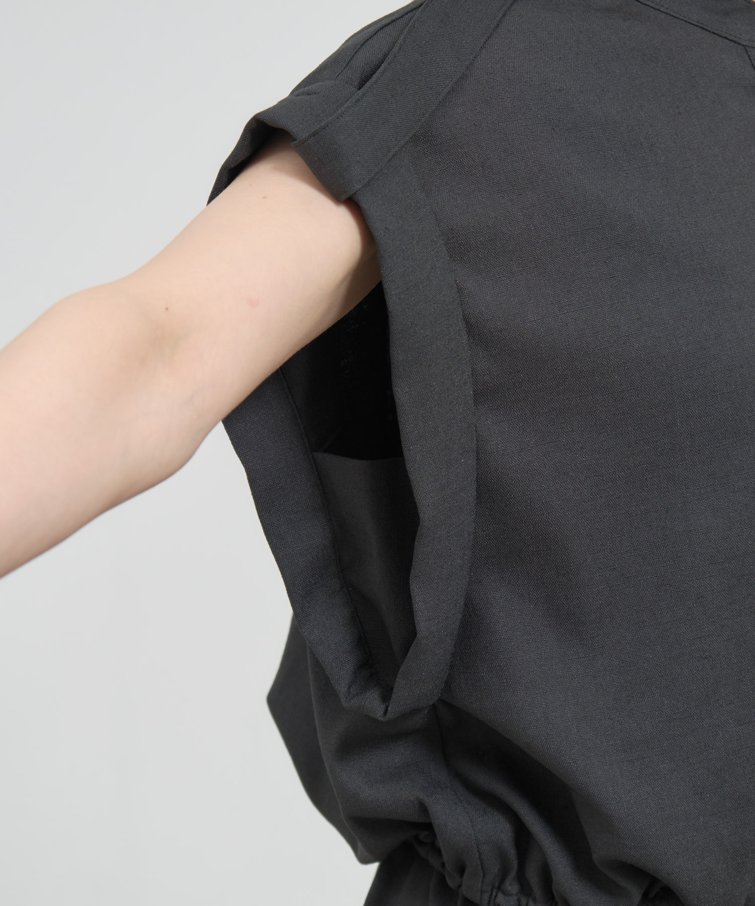 Stand Collar Weist Gather Blouse THE TOKYO