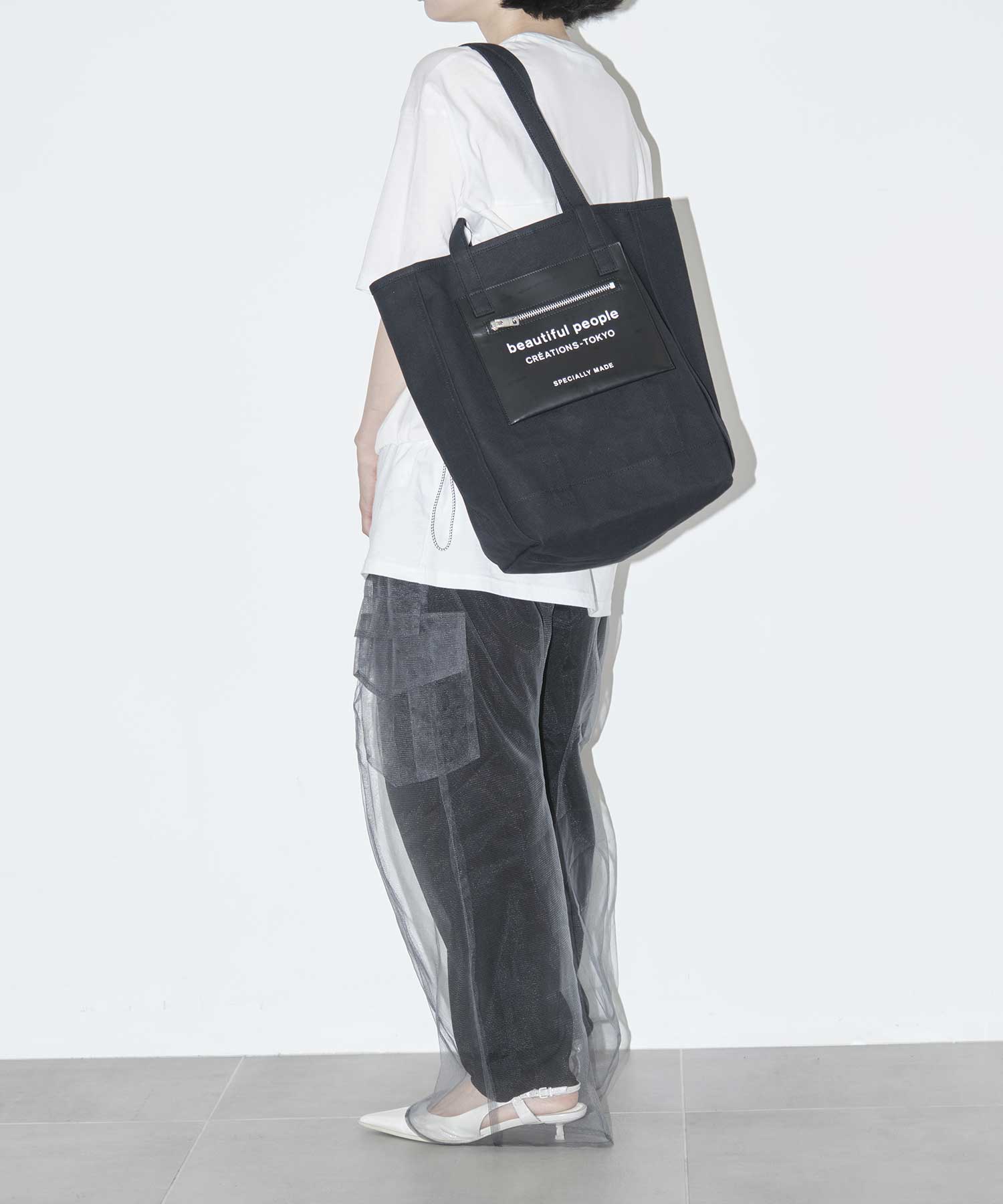 別注 Logo Leather Pocket Tote Bag beautiful people