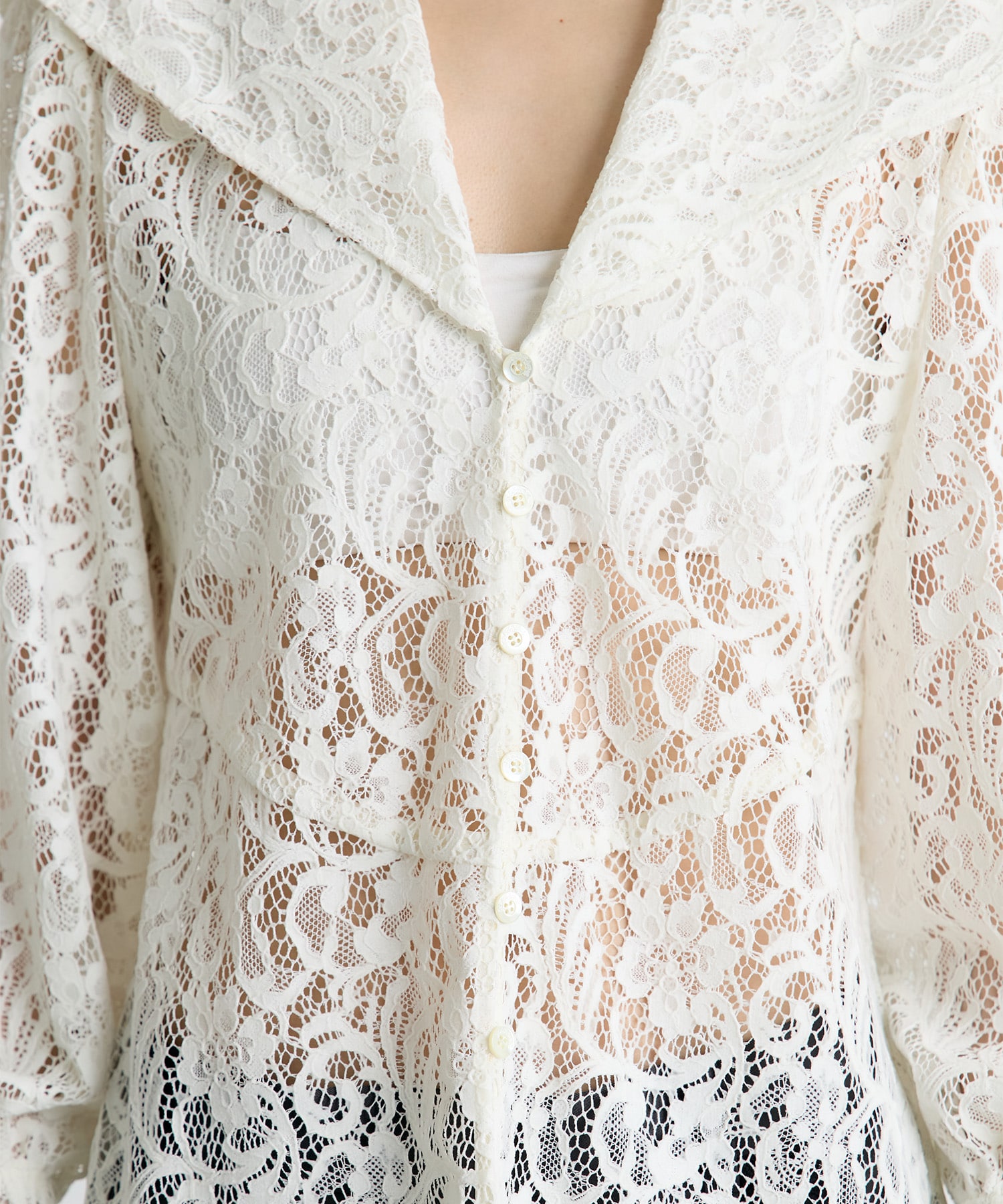 FLOCKED LACE SAILOR COLLAR BLOUSE FETICO