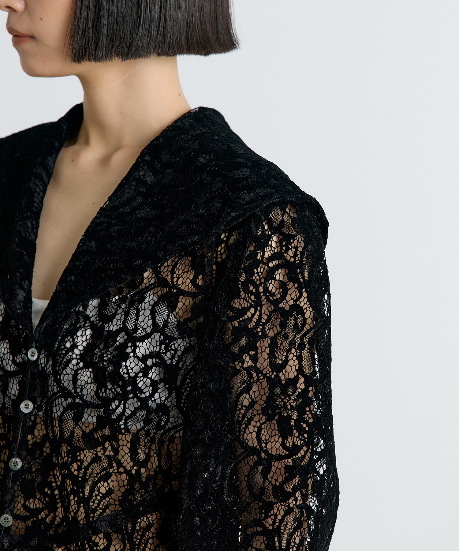 FLOCKED LACE SAILOR COLLAR BLOUSE FETICO