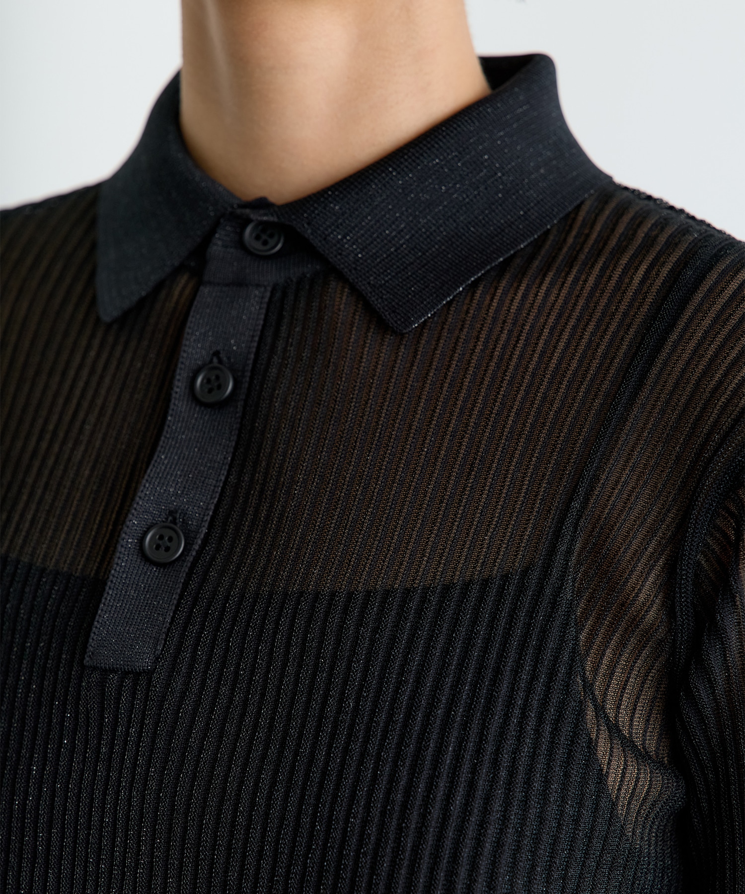 HYPHA LUCENT GLITTER LONG SLEEVE POLO SHIRT CFCL