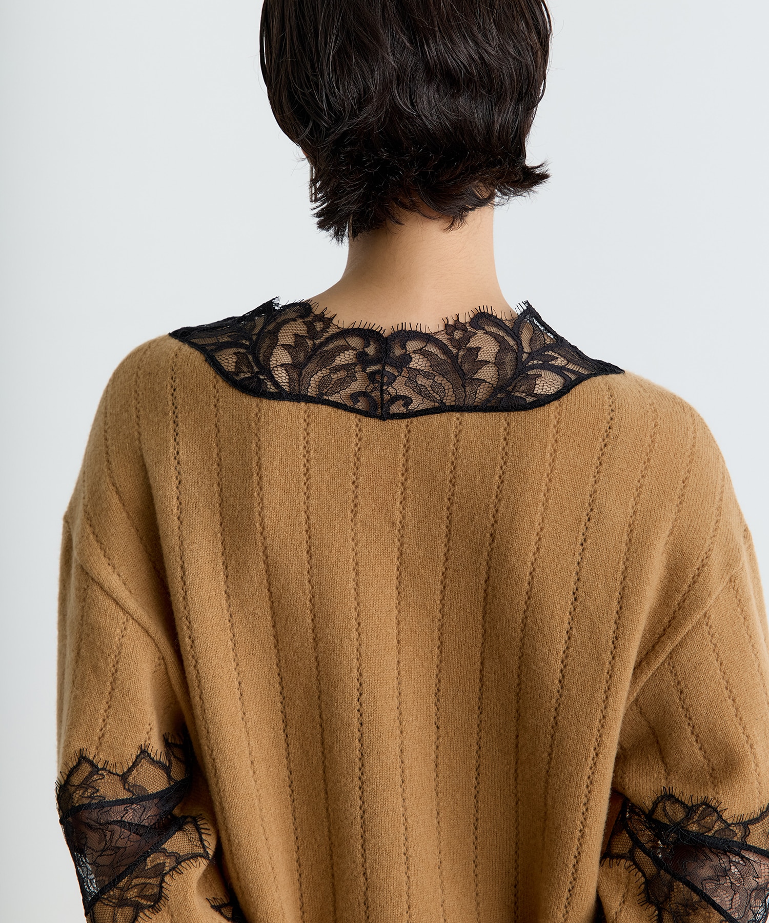 OVERSIZED HAIRY LACE PANELED KNIT CARDIGAN FETICO
