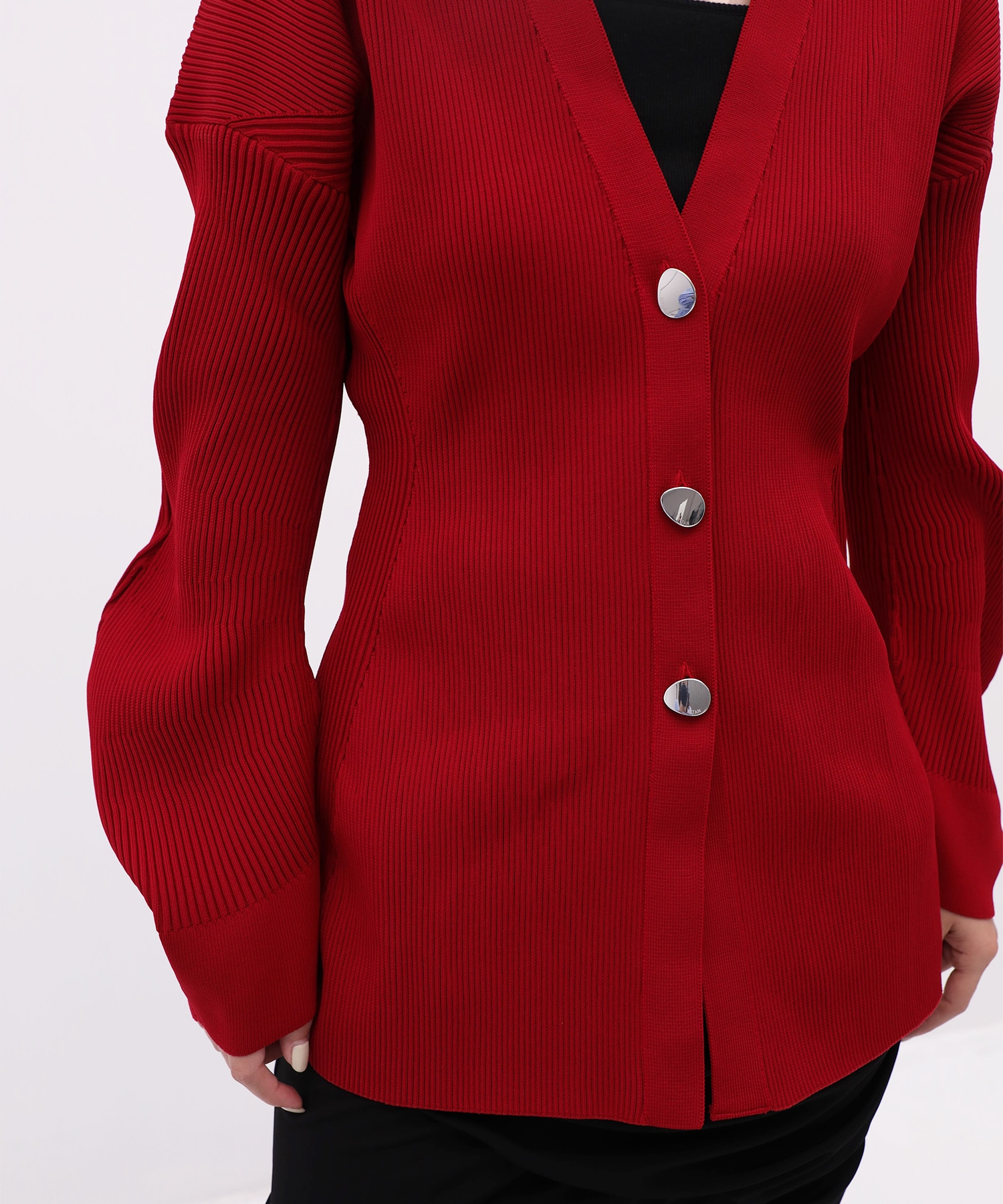 Arch Sleeve Rib Knit Cardigan RITAN