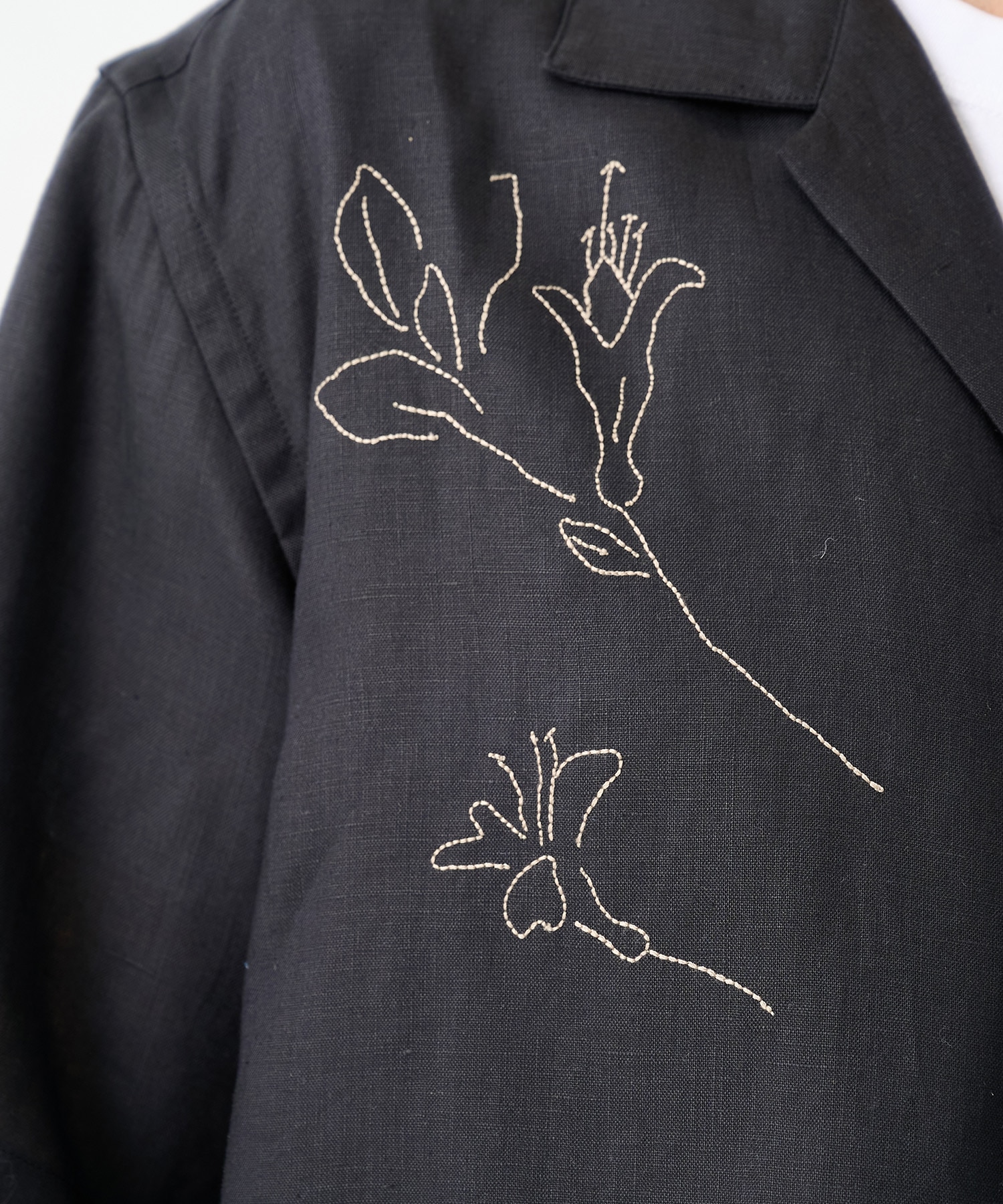 別注THE SS SHIRT BLACK LINEN EMBROIDERY TANAKA