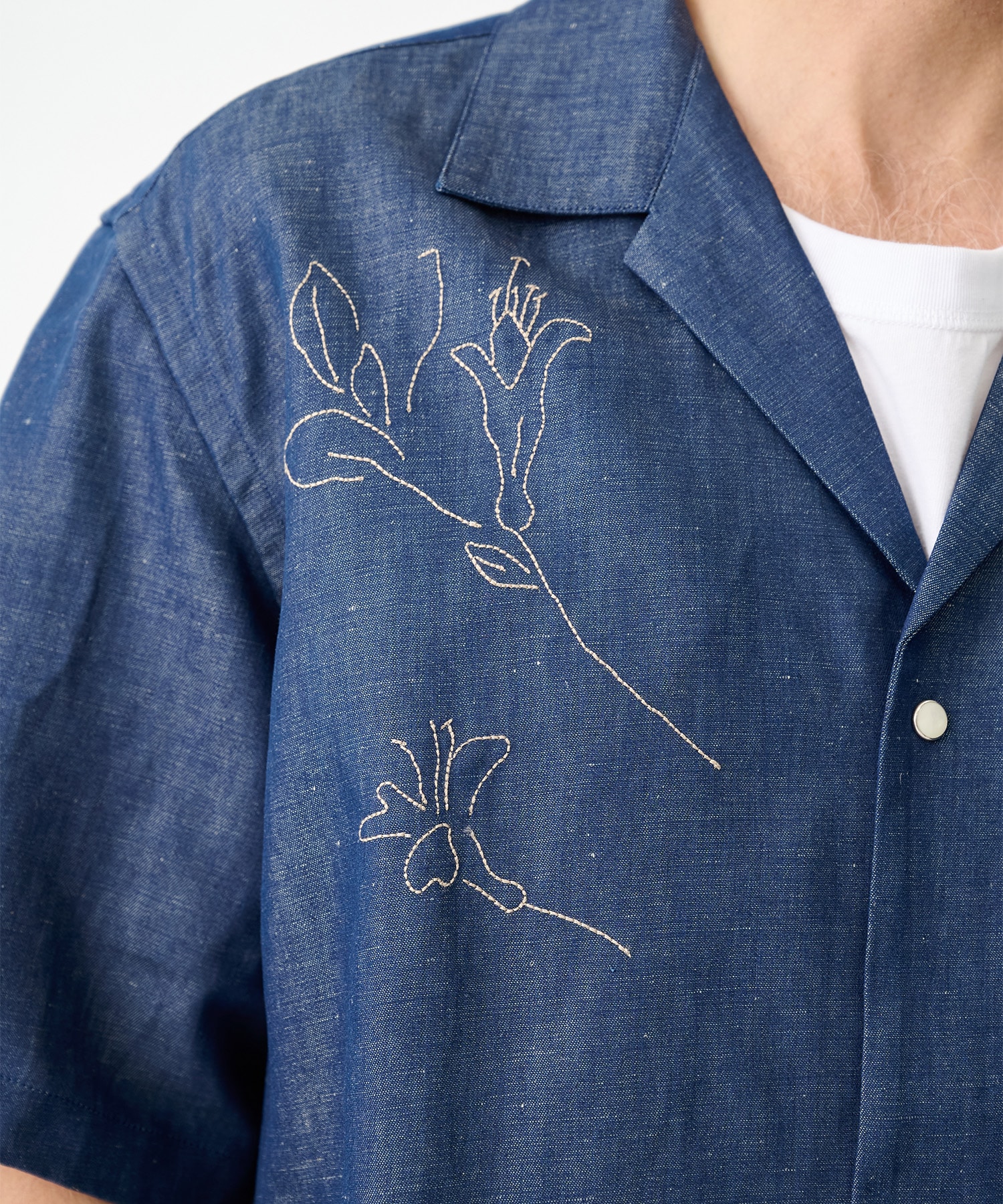 別注THE SS SHIRT INDIGO LINEN EMBROIDERY TANAKA