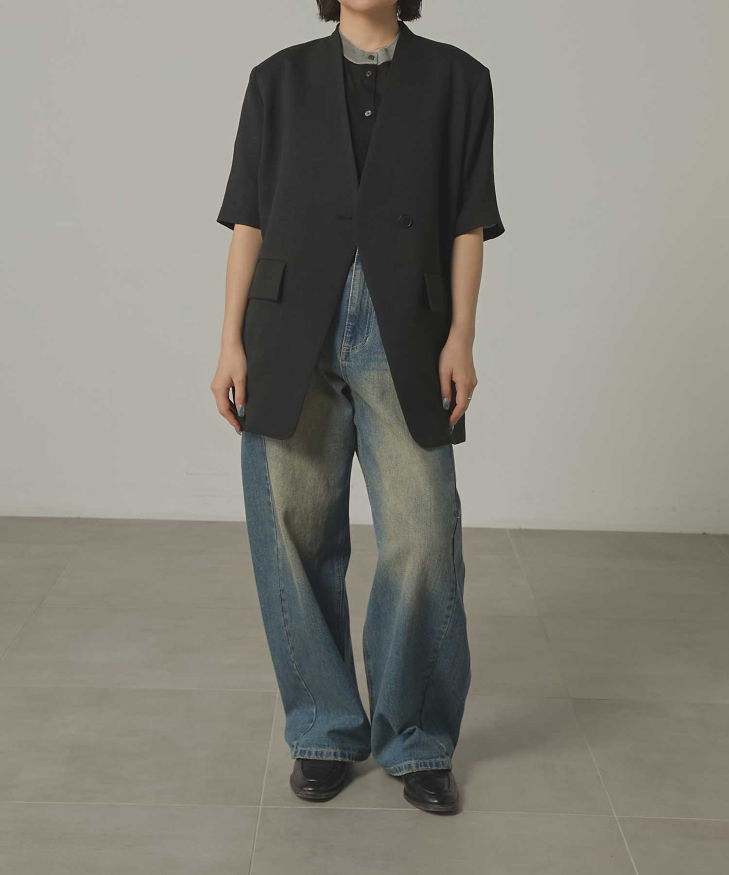 別注 side slit harf sleeve jacket Louren