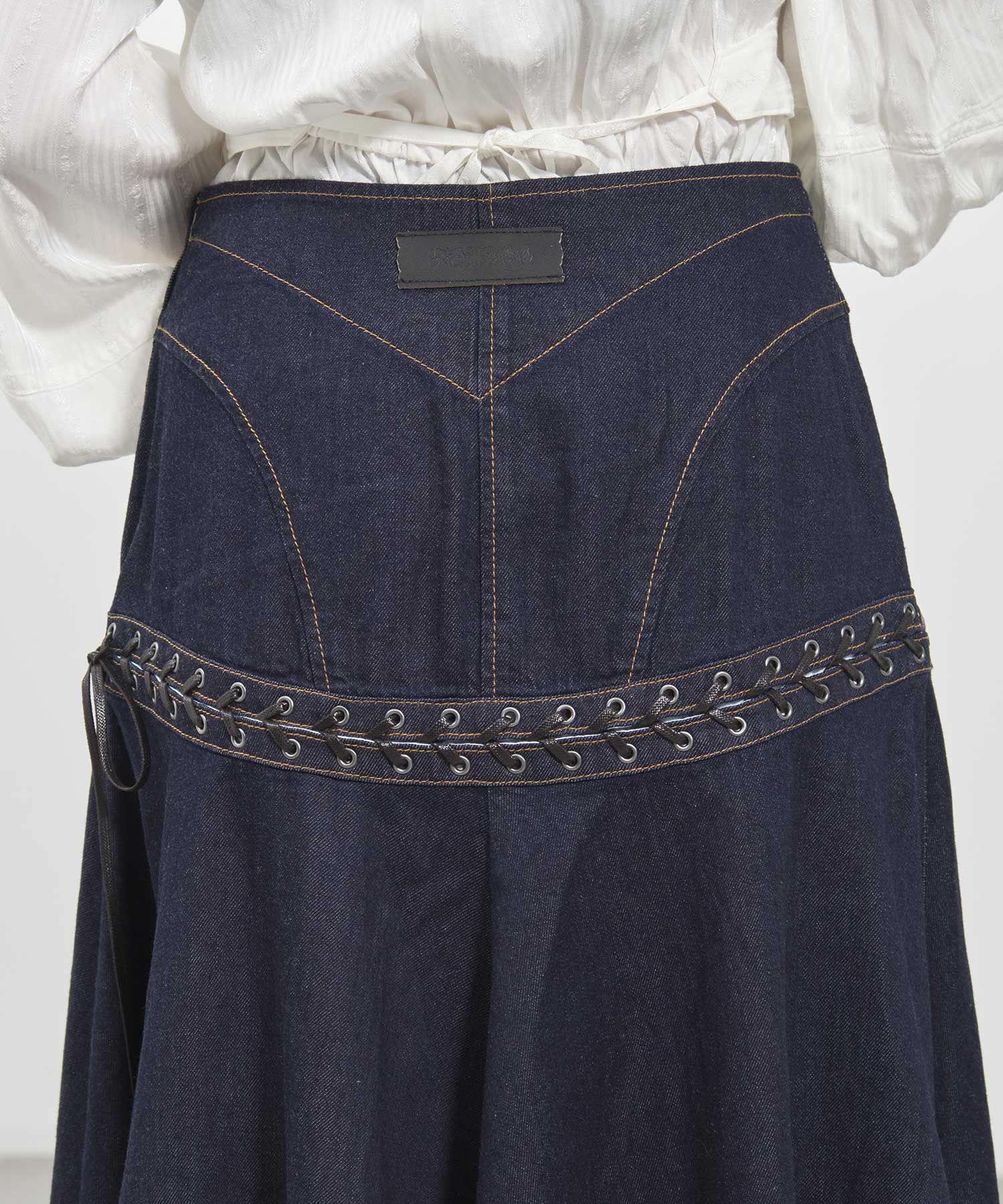 Lace up denim flare skirt FETICO