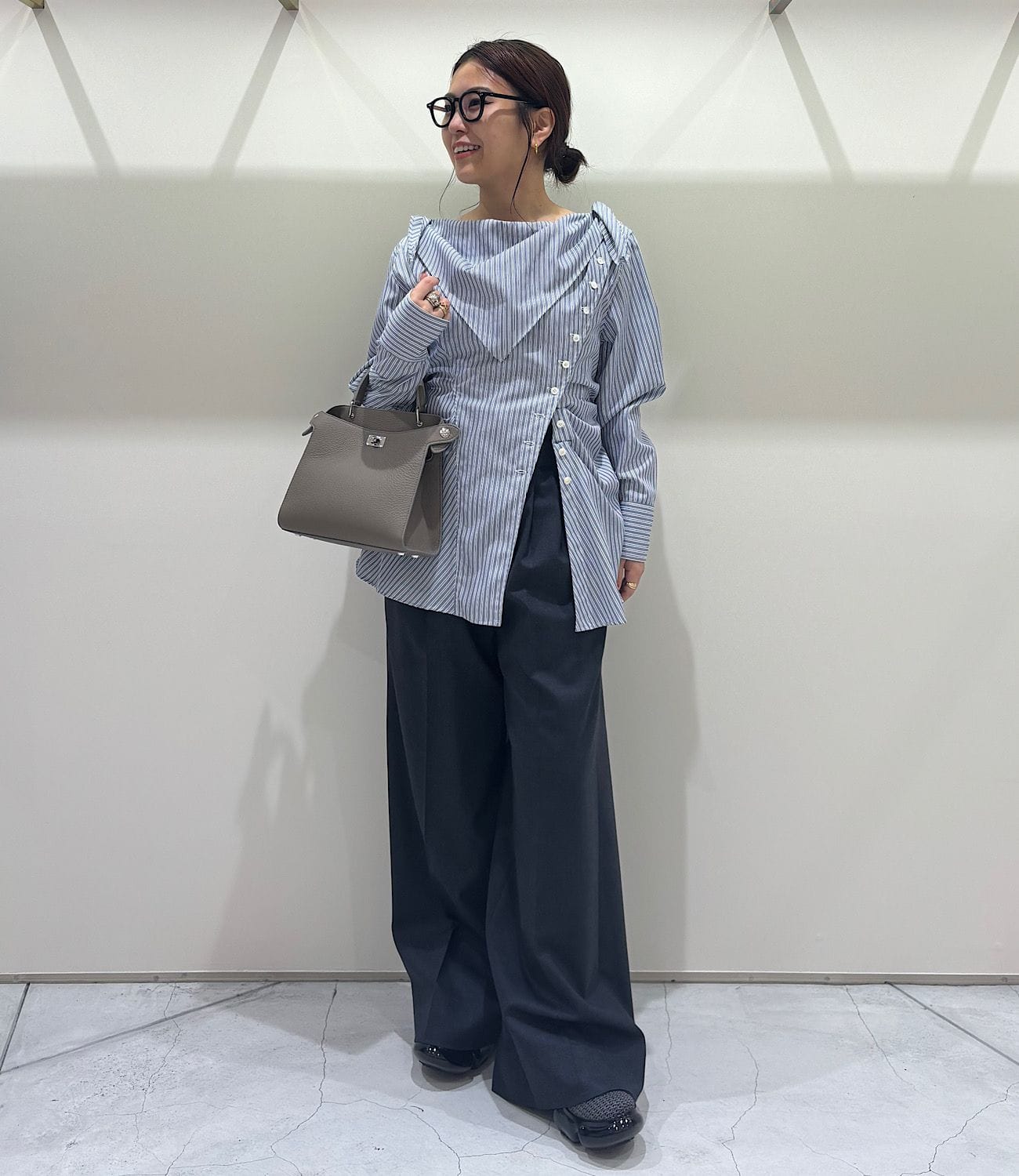 COTTON STRIPE SCARF COLLAR BLOUSE FETICO