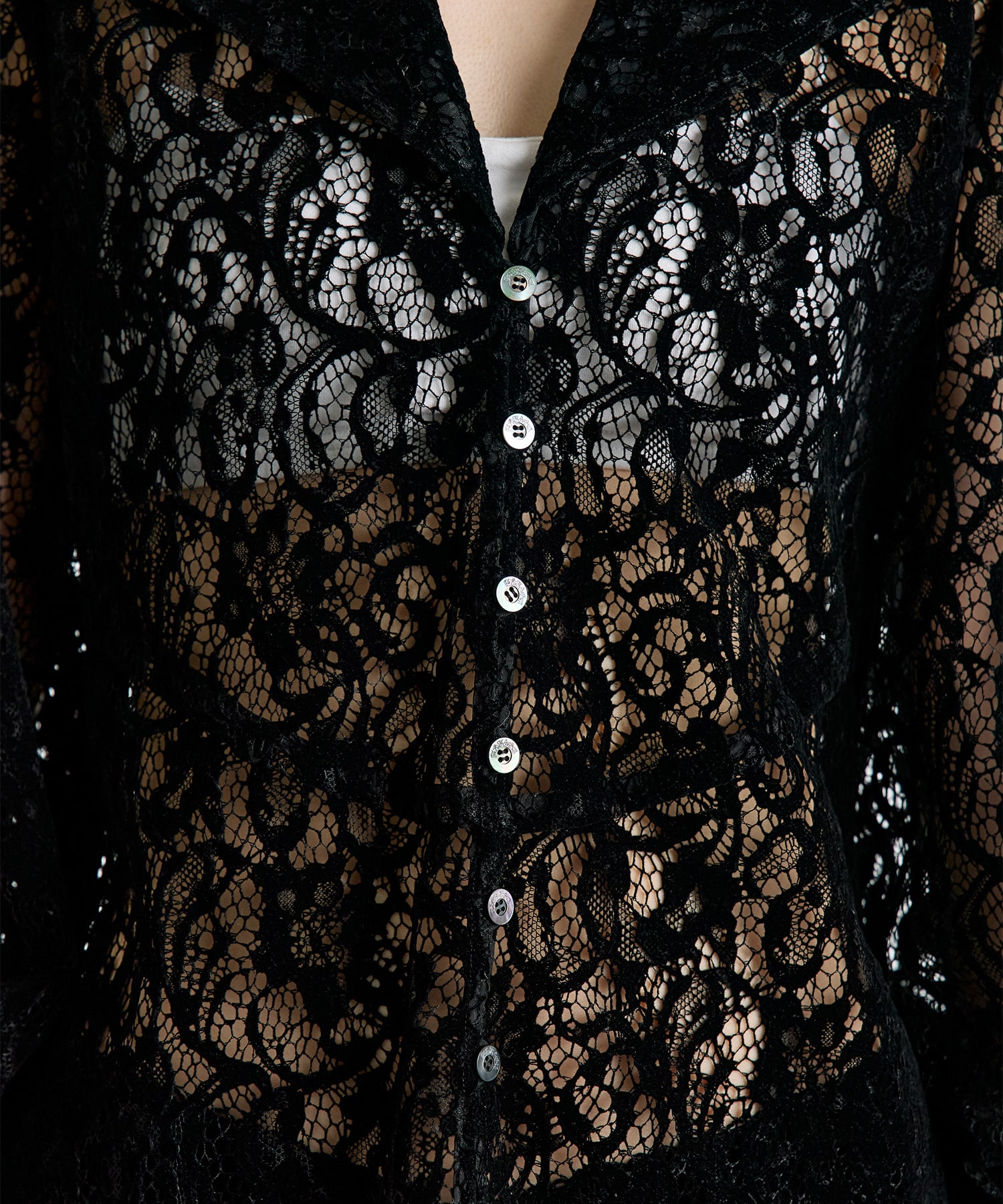 FLOCKED LACE SAILOR COLLAR BLOUSE FETICO