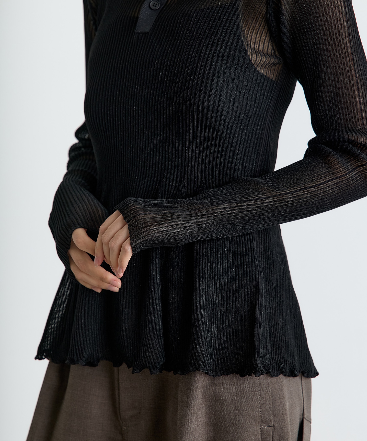 HYPHA LUCENT GLITTER LONG SLEEVE POLO SHIRT CFCL