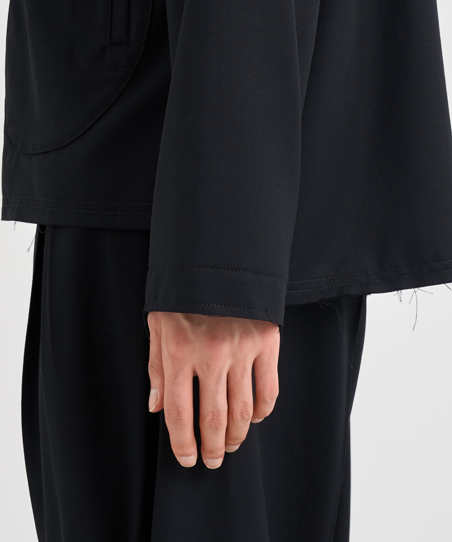 No-collar wool gabardine jacket 