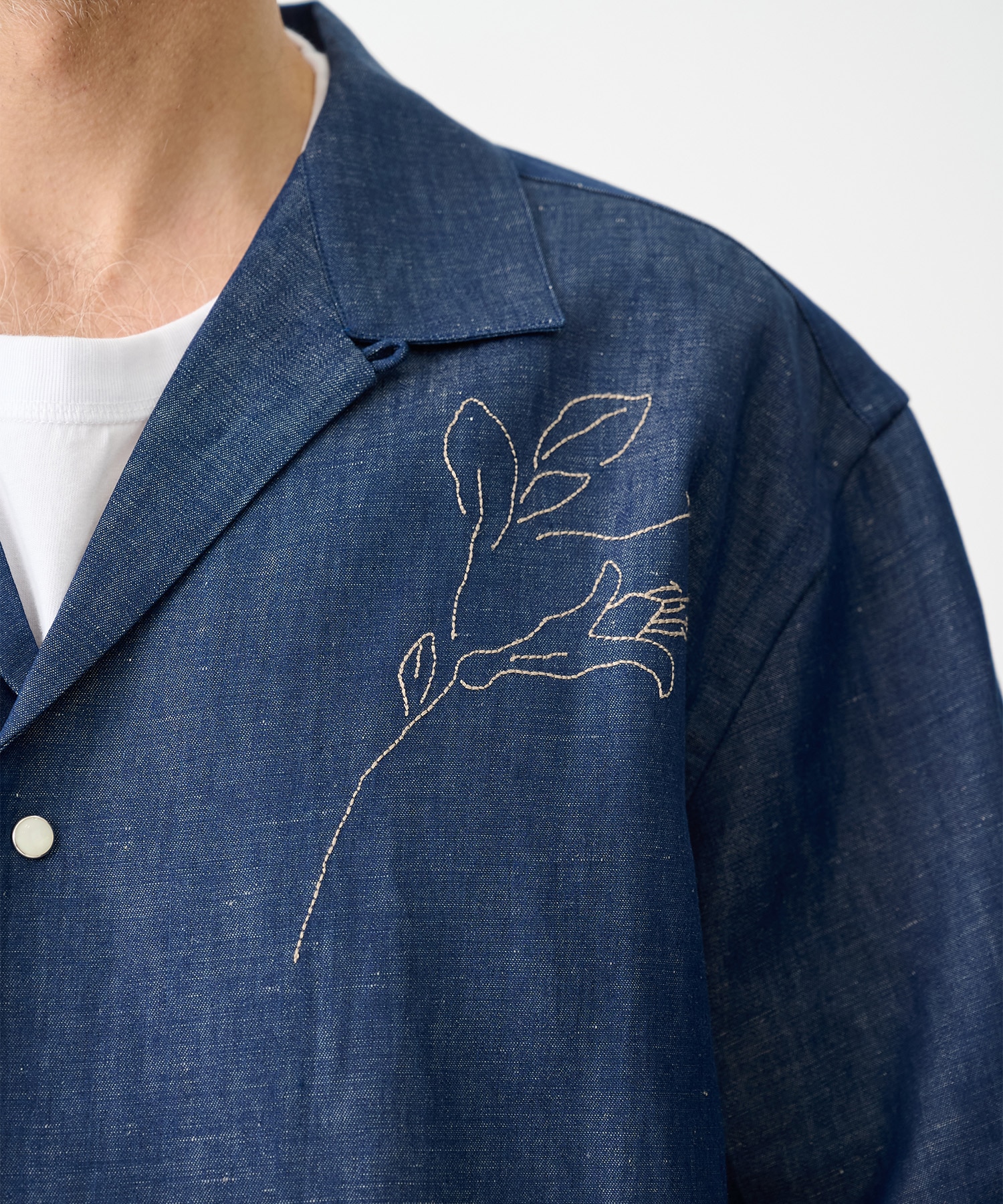 別注THE SS SHIRT INDIGO LINEN EMBROIDERY TANAKA