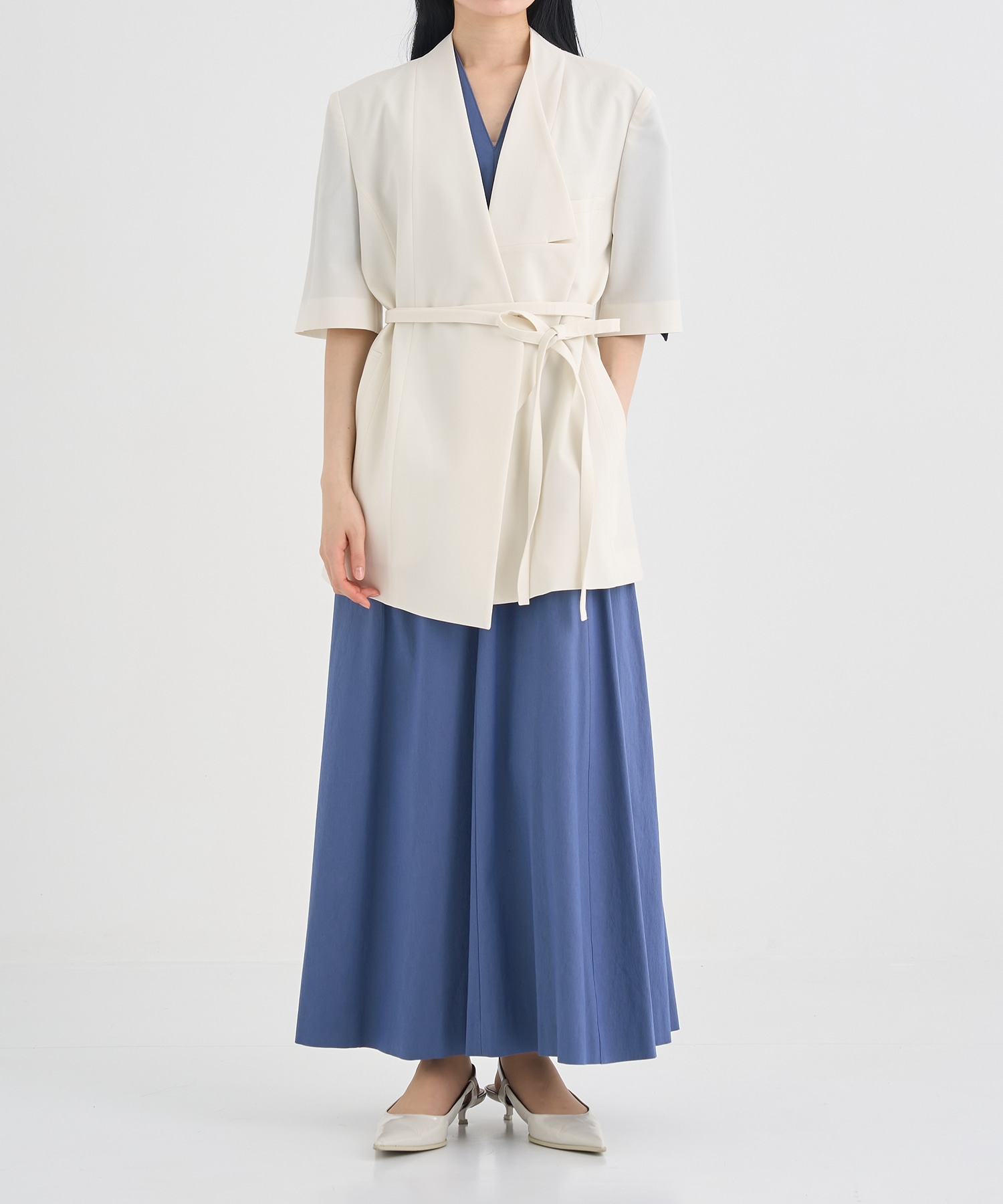 別注 Tamara drape sleeve dress BLU AKIRANAKA