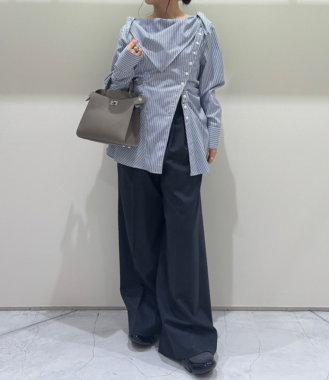 COTTON STRIPE SCARF COLLAR BLOUSE FETICO