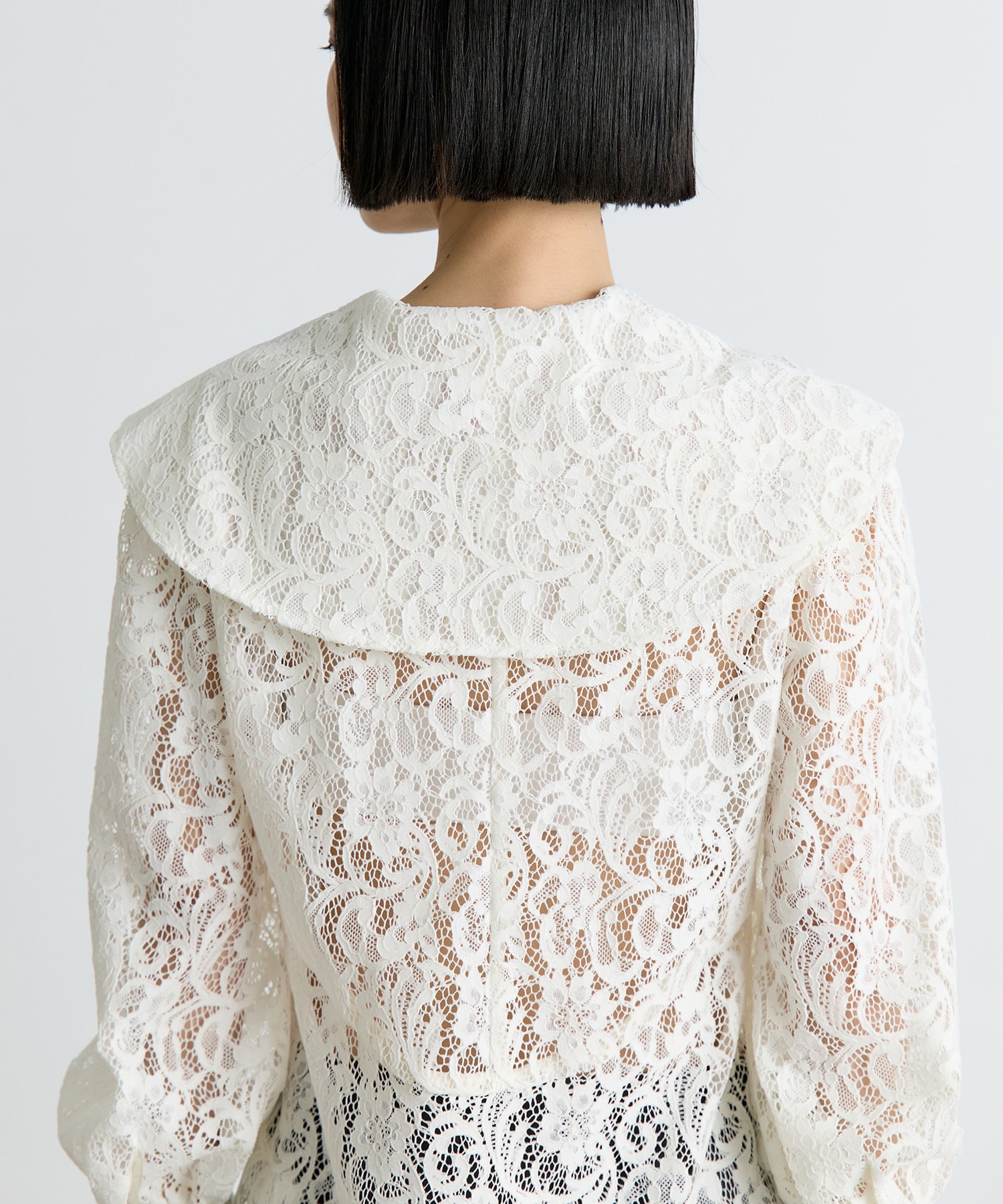 FLOCKED LACE SAILOR COLLAR BLOUSE FETICO