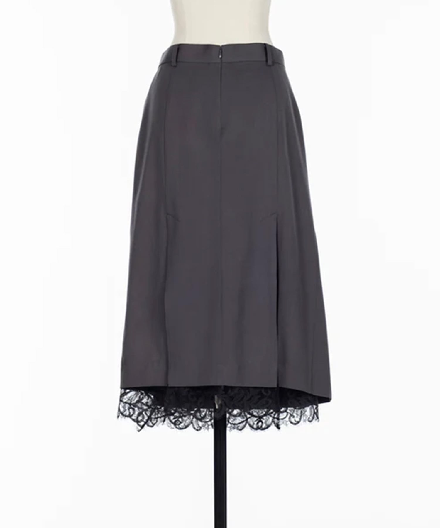 FINE WOOL PLEATED SKIRT WITH LACE TRIM FETICO