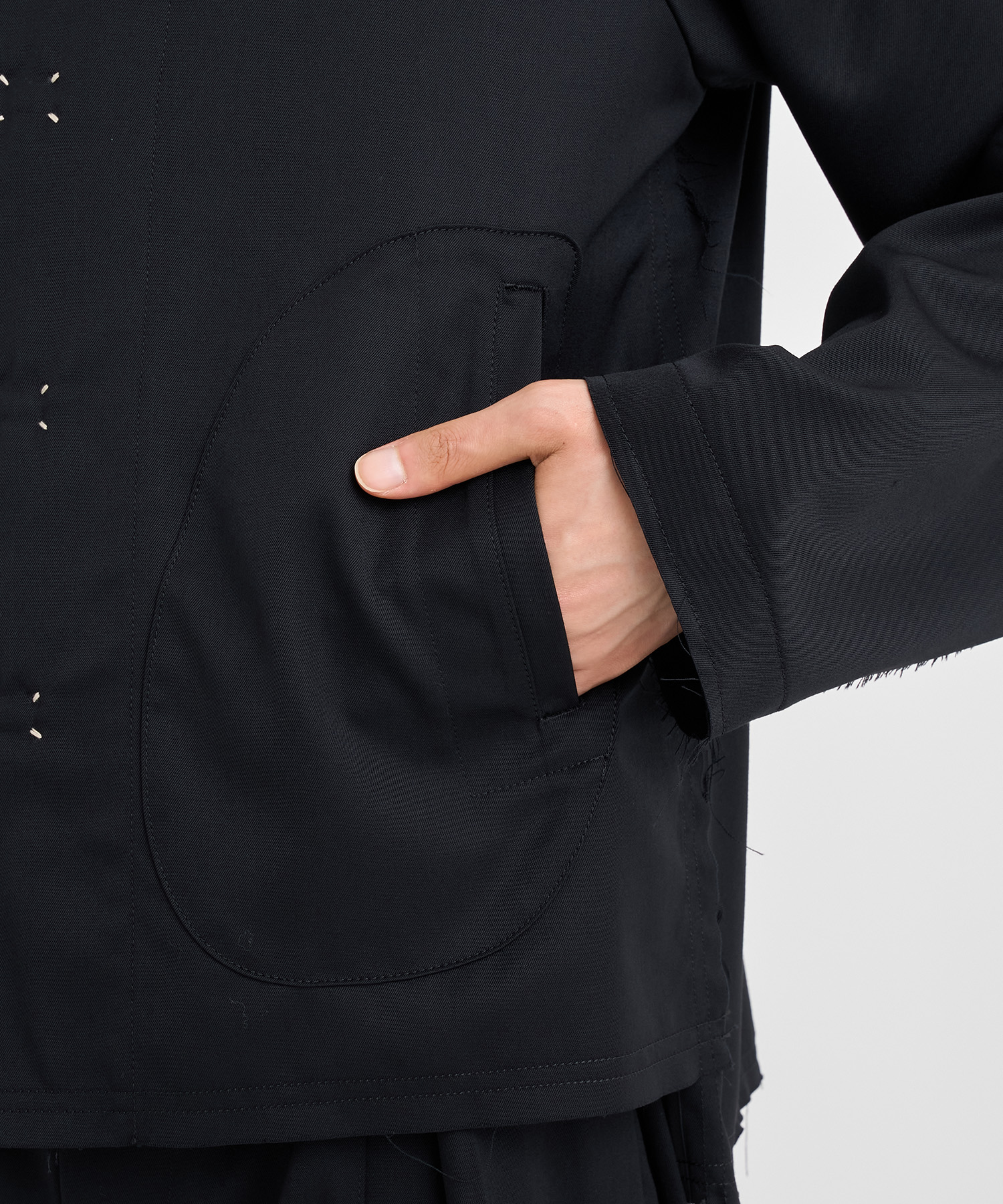 No-collar wool gabardine jacket 