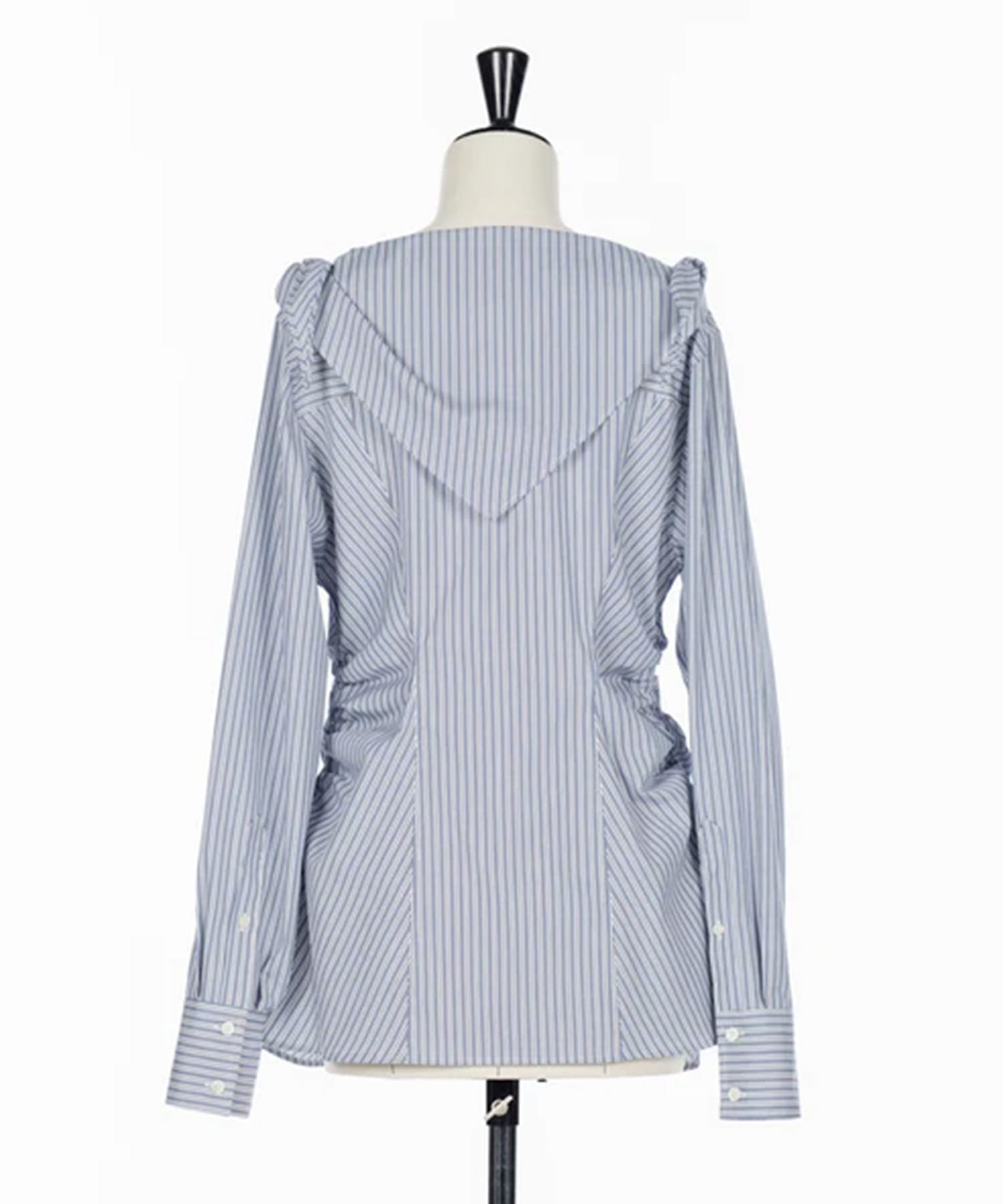 COTTON STRIPE SCARF COLLAR BLOUSE 