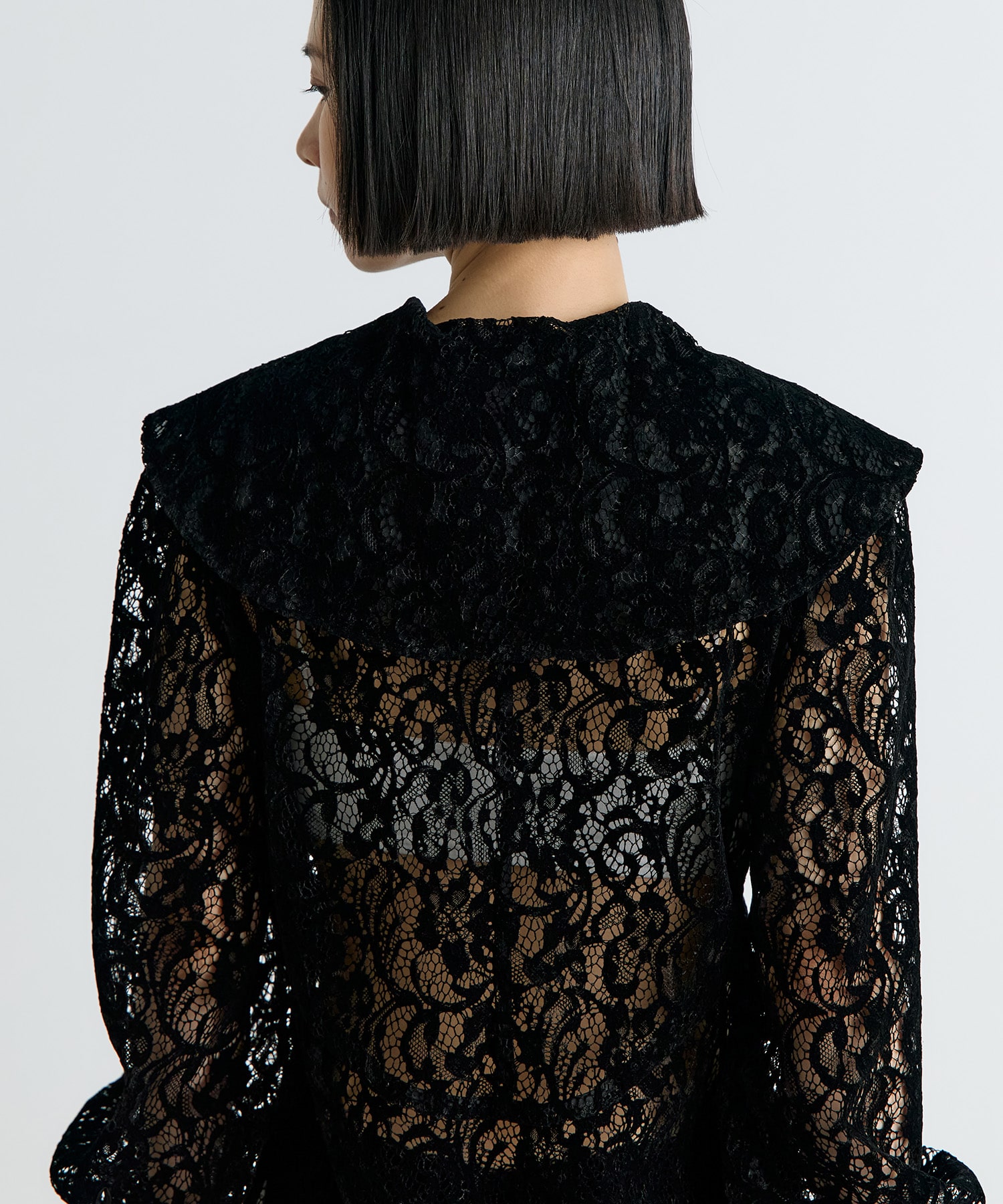 FLOCKED LACE SAILOR COLLAR BLOUSE FETICO