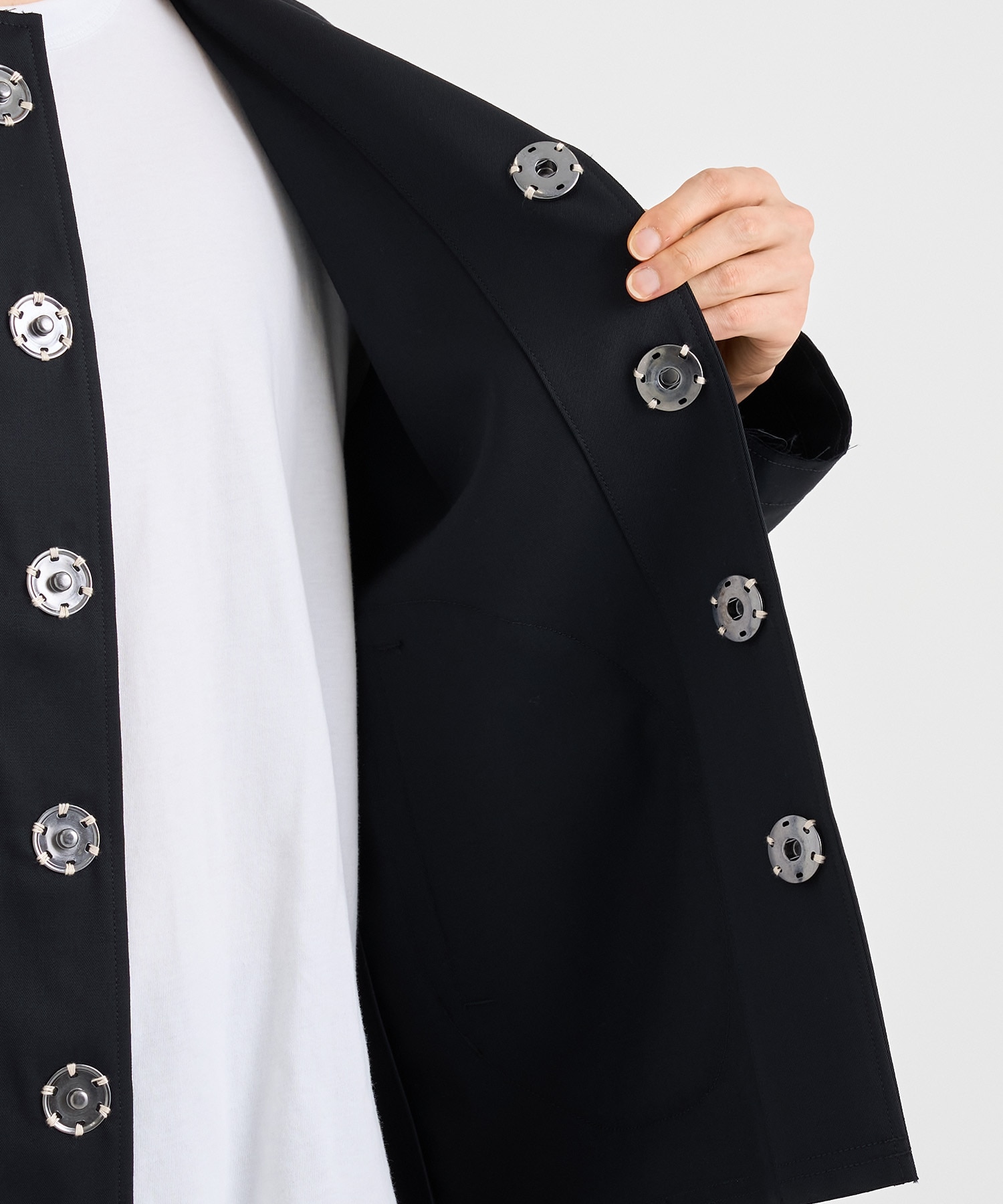 No-collar wool gabardine jacket 