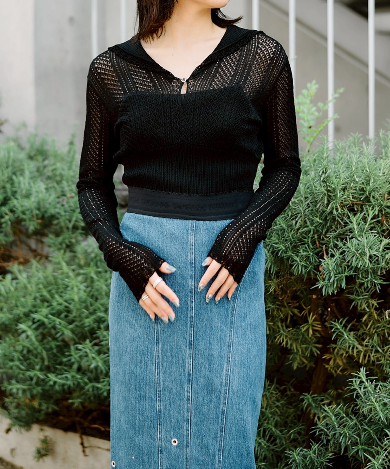 高質 LACE KNIT WOMENS FETICO: BLACK): BODYSUIT(1 COLLAR SAILOR カットソー(長袖+七分)