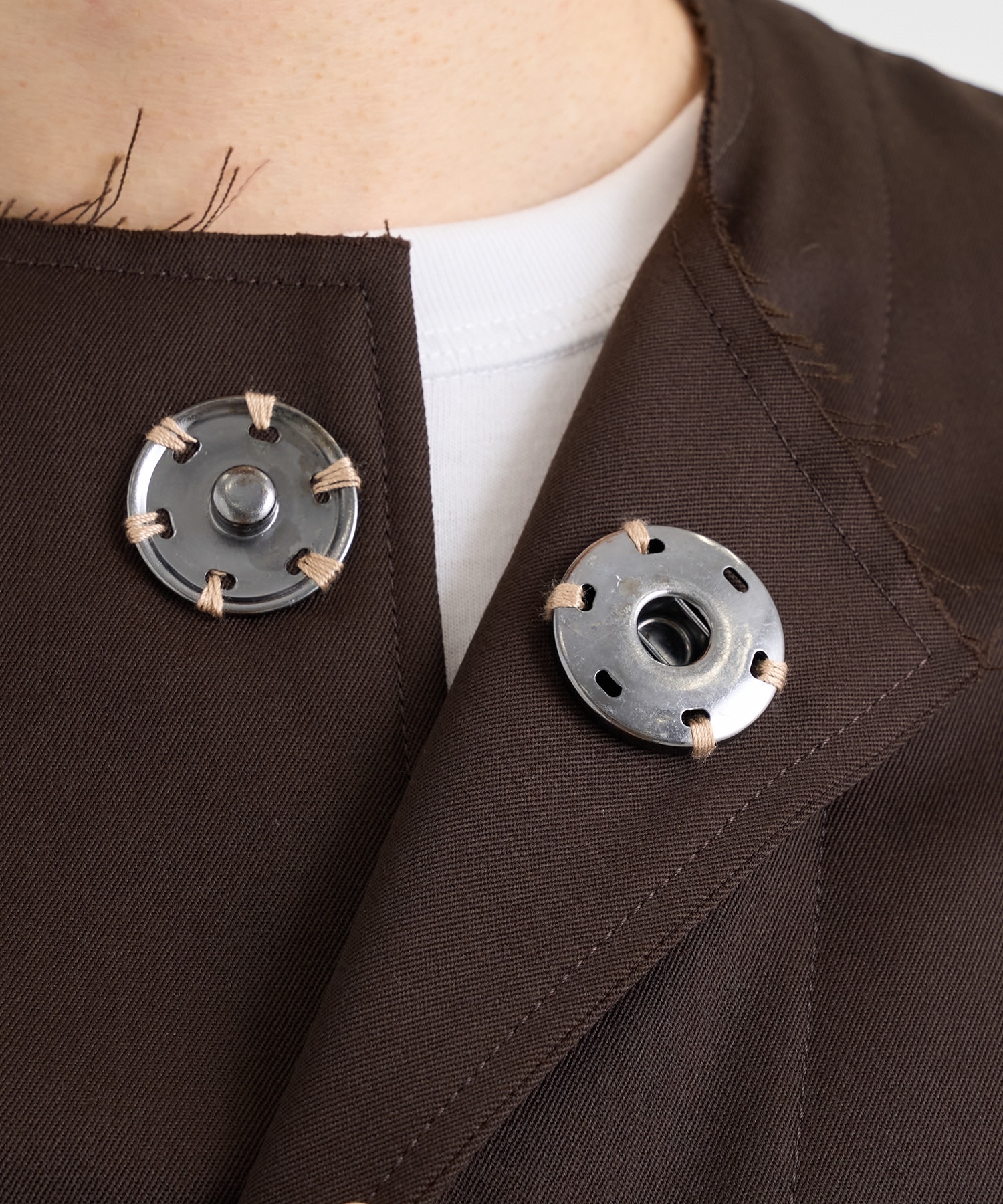 No-collar wool gabardine jacket 