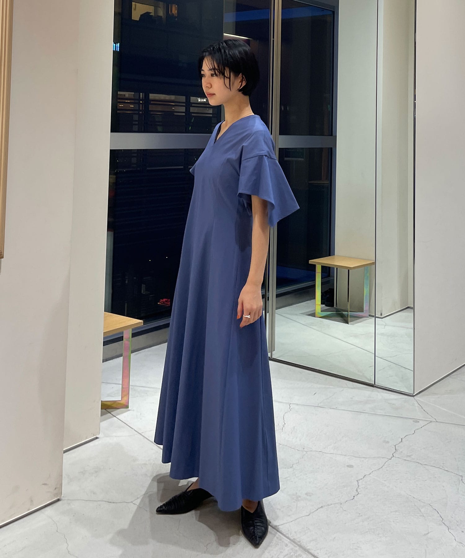 別注 Tamara drape sleeve dress BLU AKIRANAKA
