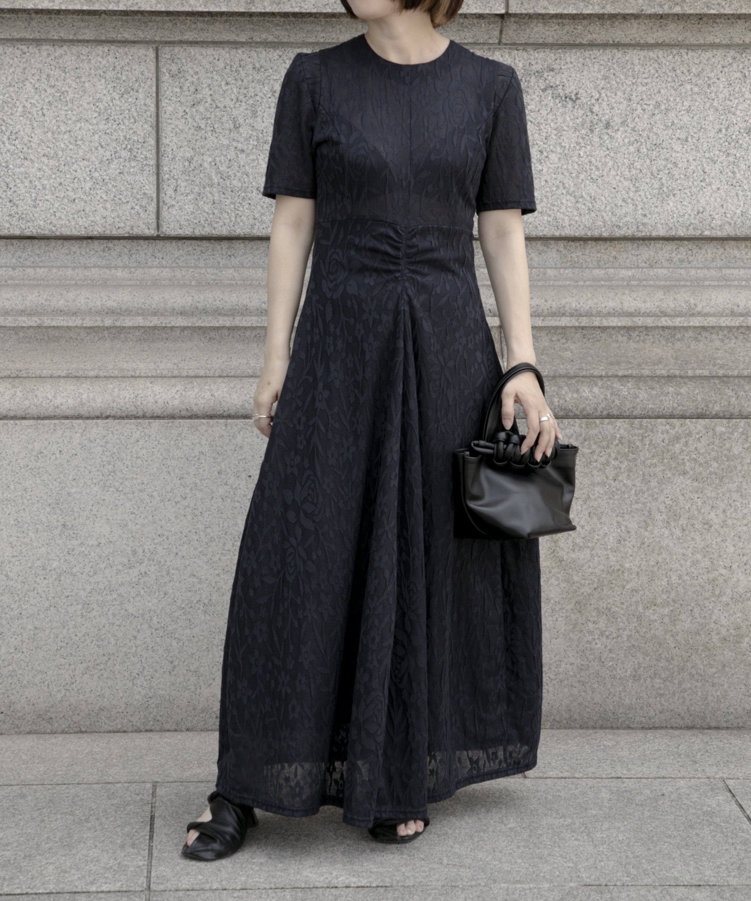 別注 FLOWER JACQUARD SHORT SLEEVE DRESS PHOTOCOPIEU