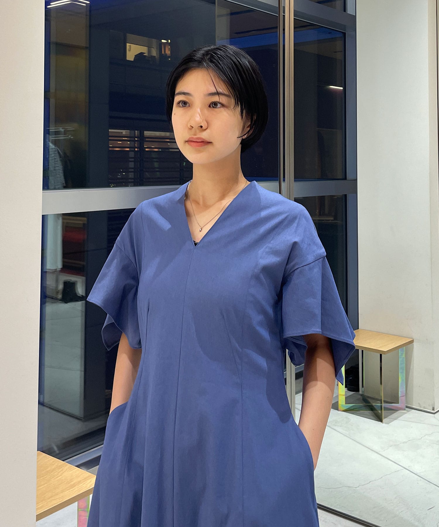 別注 Tamara drape sleeve dress BLU AKIRANAKA