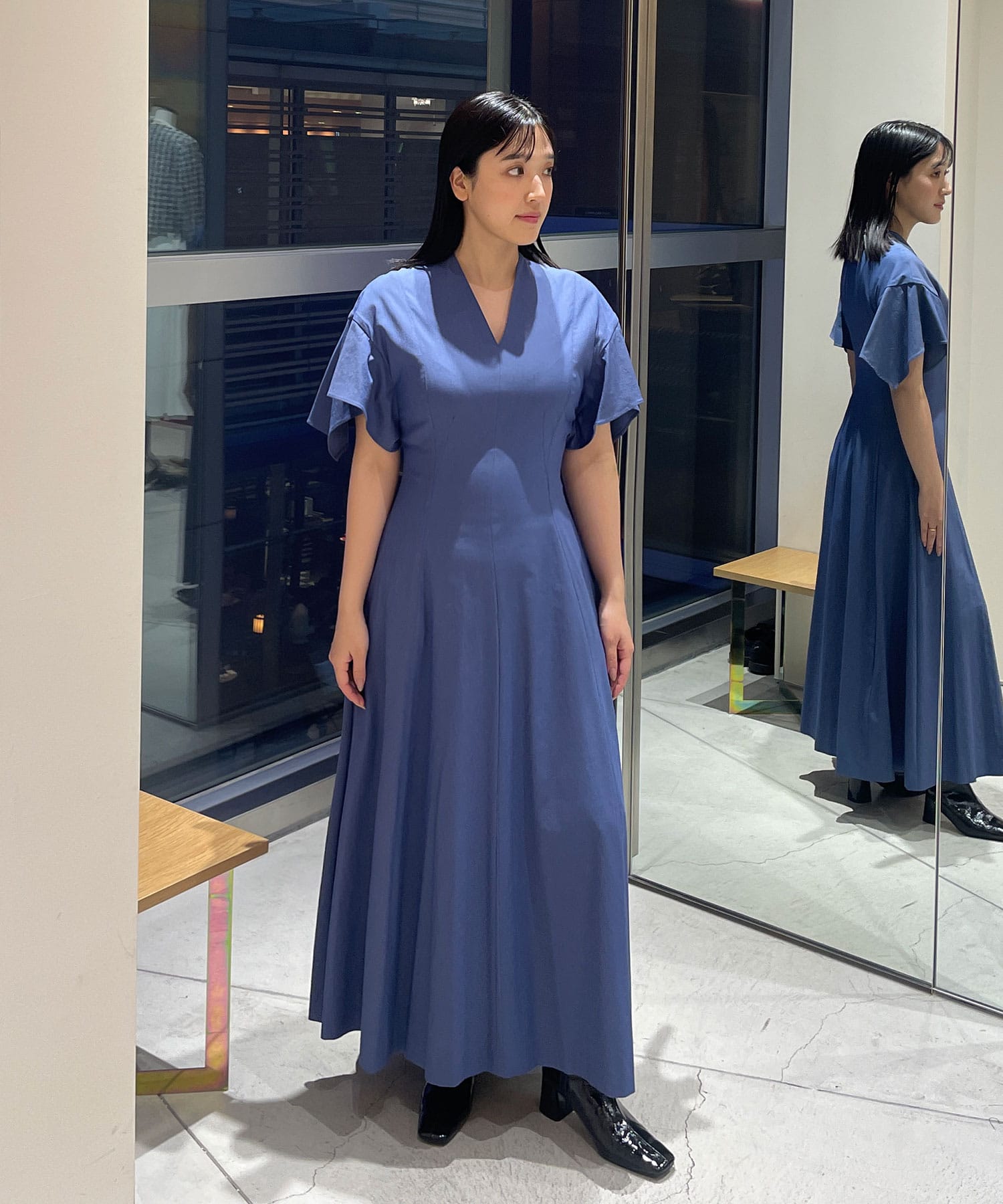 別注 Tamara drape sleeve dress BLU AKIRANAKA