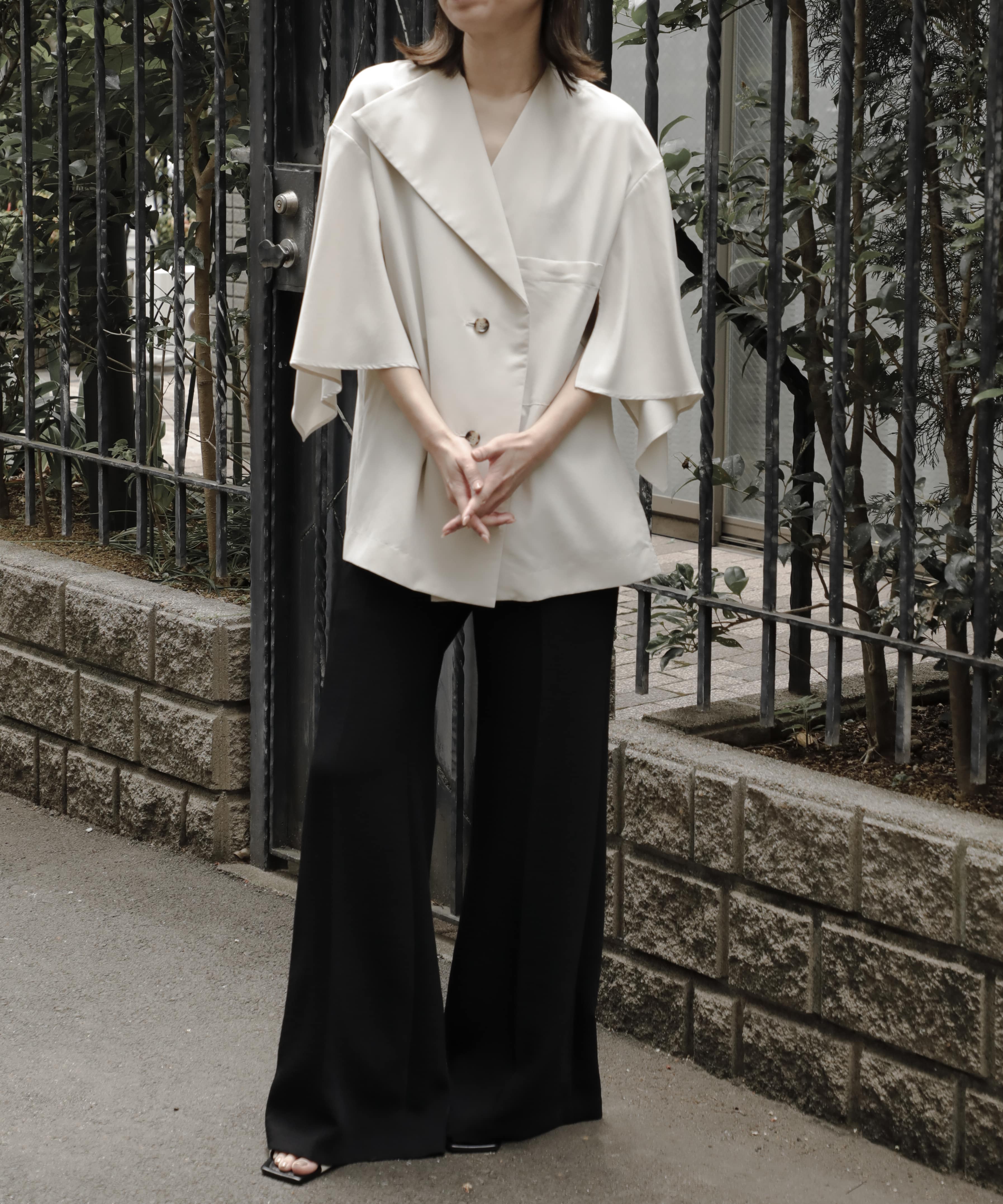 Liese panel sleeve shirt O.WHT AKIRANAKA