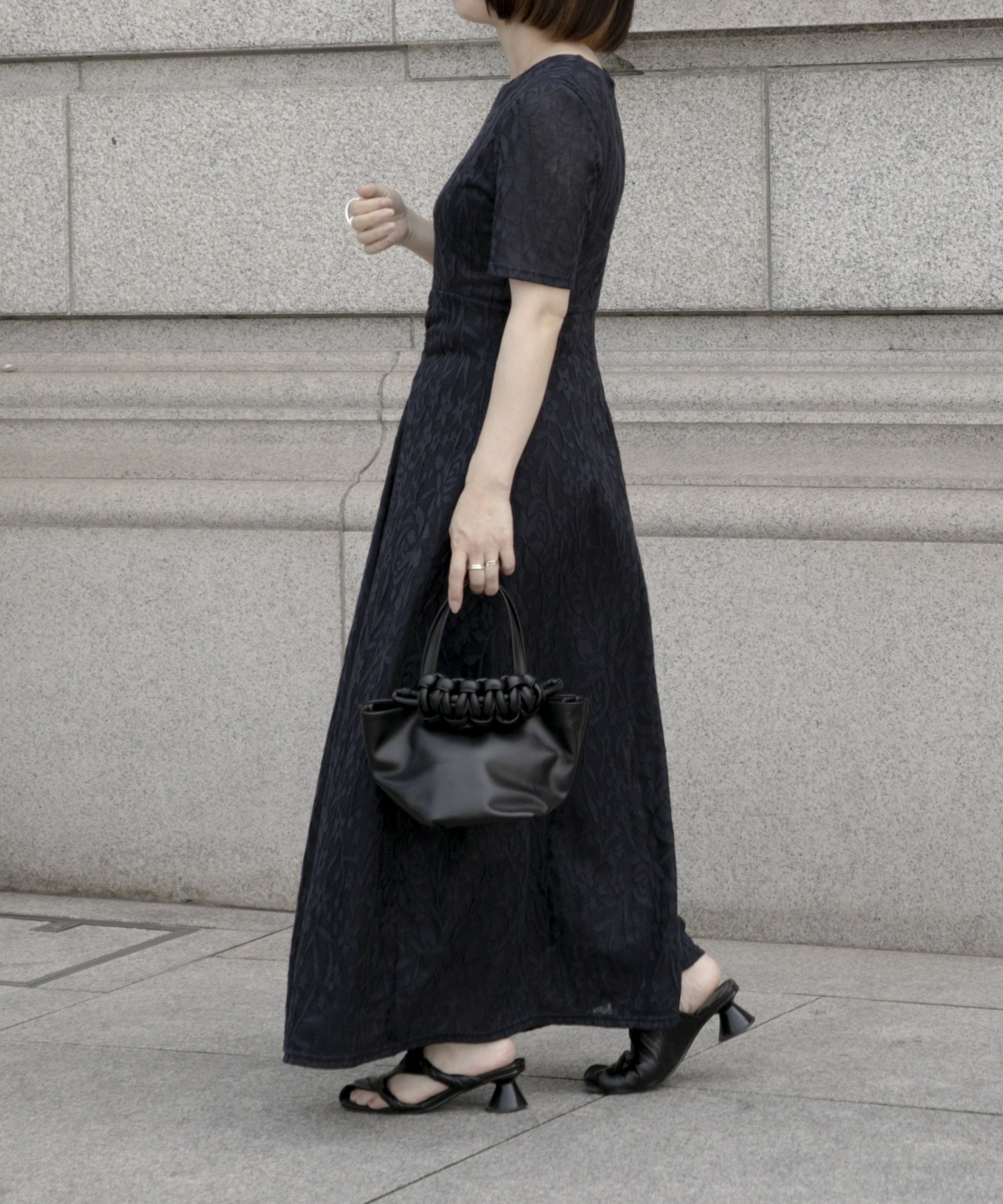 別注 FLOWER JACQUARD SHORT SLEEVE DRESS PHOTOCOPIEU