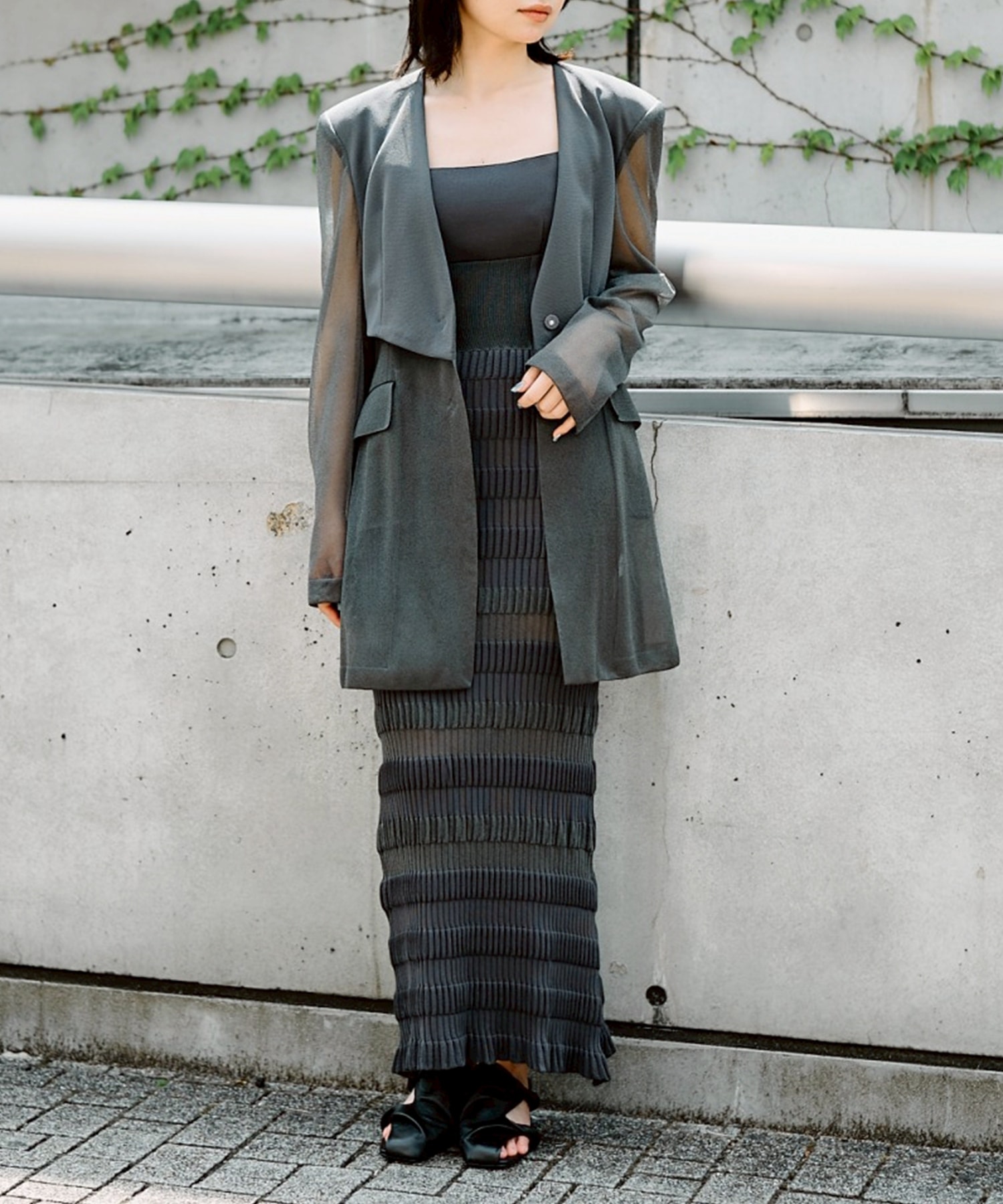 SHEER COMBINED KNIT JACKET FETICO
