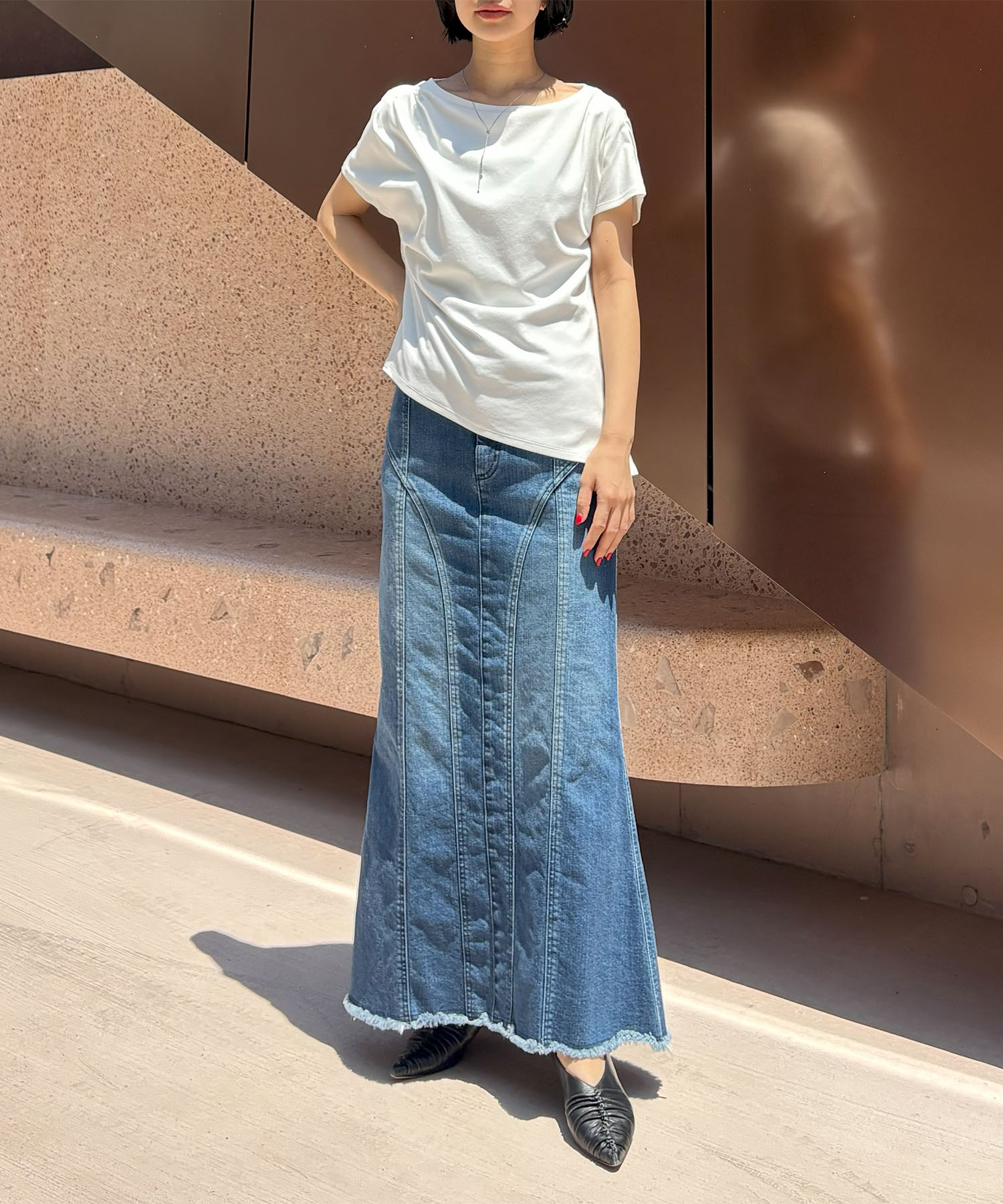 Cutting Stretch Denim Skirt RITAN