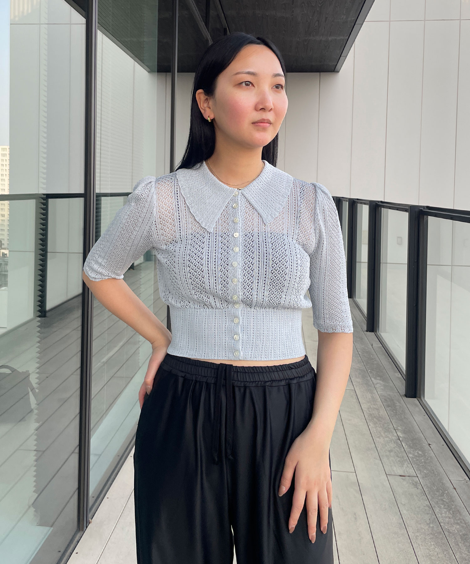 LACE KNIT SHORT-SLEEVED CARDIGAN FETICO